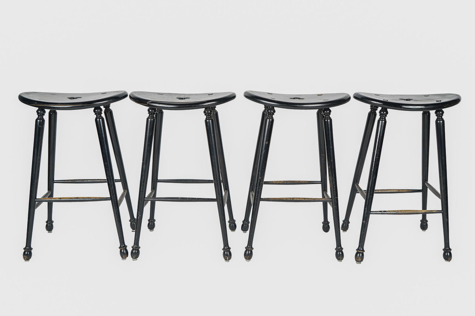 SET OF FOUR BLACK-PAINTED WOOD BARSTOOLS (1 of 8)