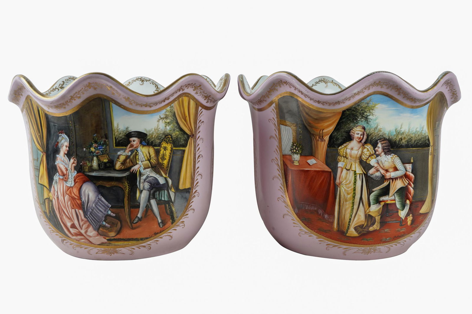 PAIR OF LARGE SEVRES-STYLE PORCELAIN CACHEPOTS (1 of 11)