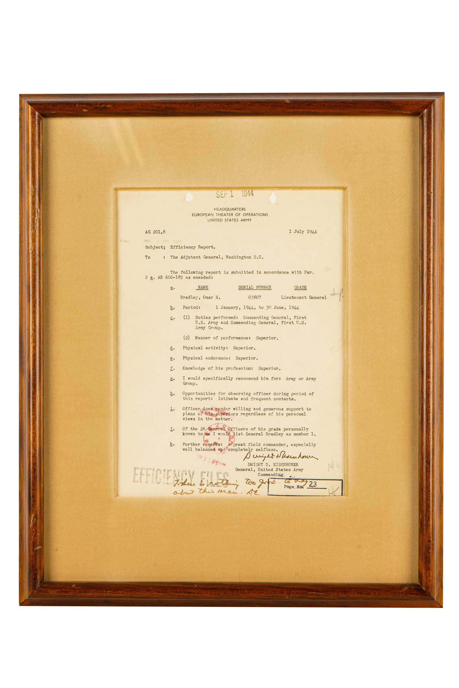 DWIGHT D. EISENHOWER: SIGNED DOCUMENT OMAR BRADLEY (1 of 7)