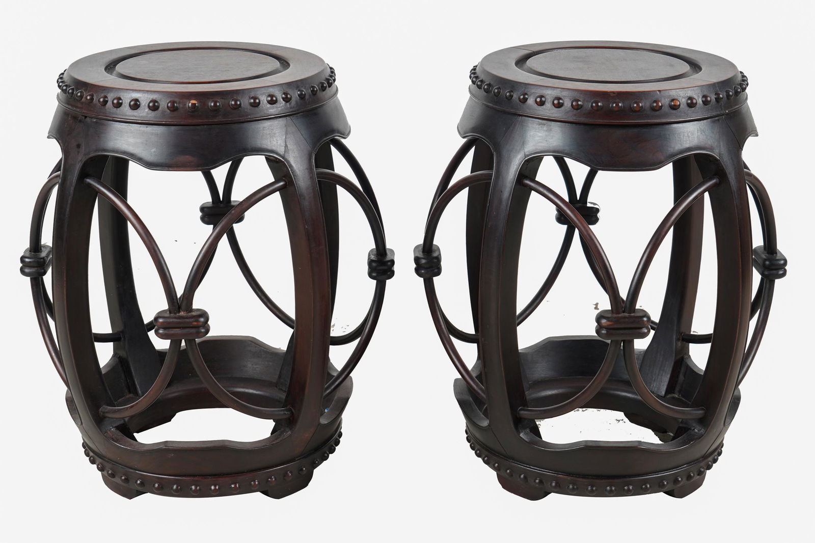 PAIR OF CHINESE HARDWOOD DRUM-FORM STOOLS (1 of 7)