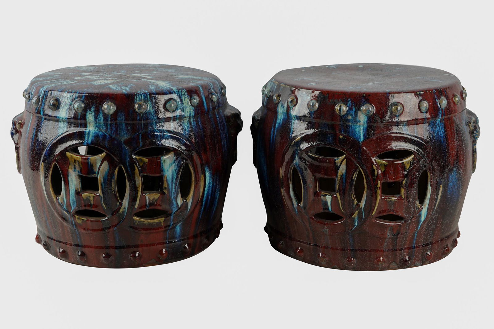 PAIR OF CHINESE STYLE GLAZED CERAMIC GARDEN SEATS (1 of 9)