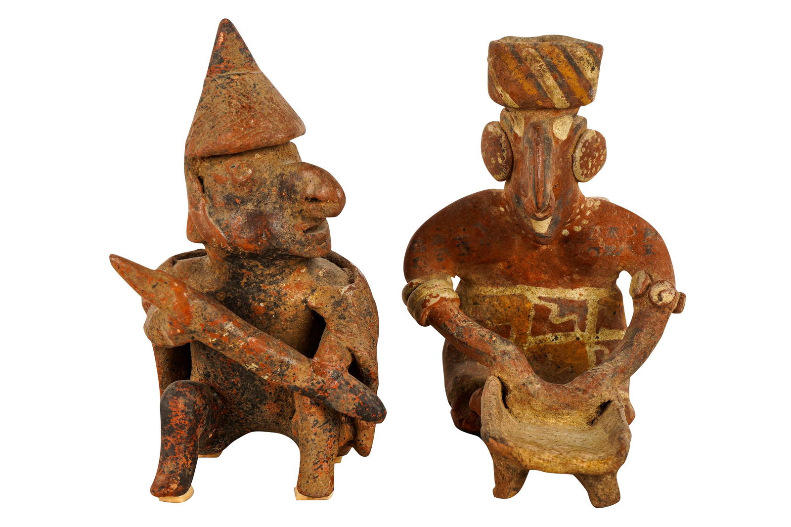 TWO PRIMITIVE STYLE POTTERY FIGURES (1 of 8)