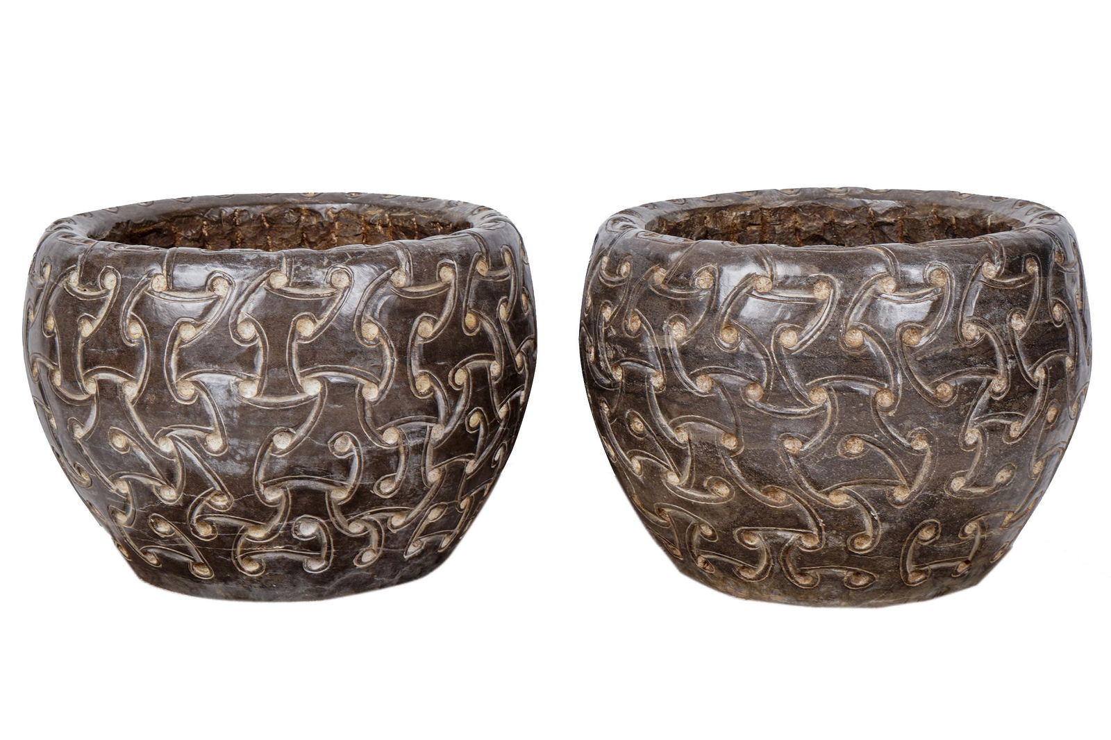 PAIR OF CARVED STONE PLANTERS (1 of 7)
