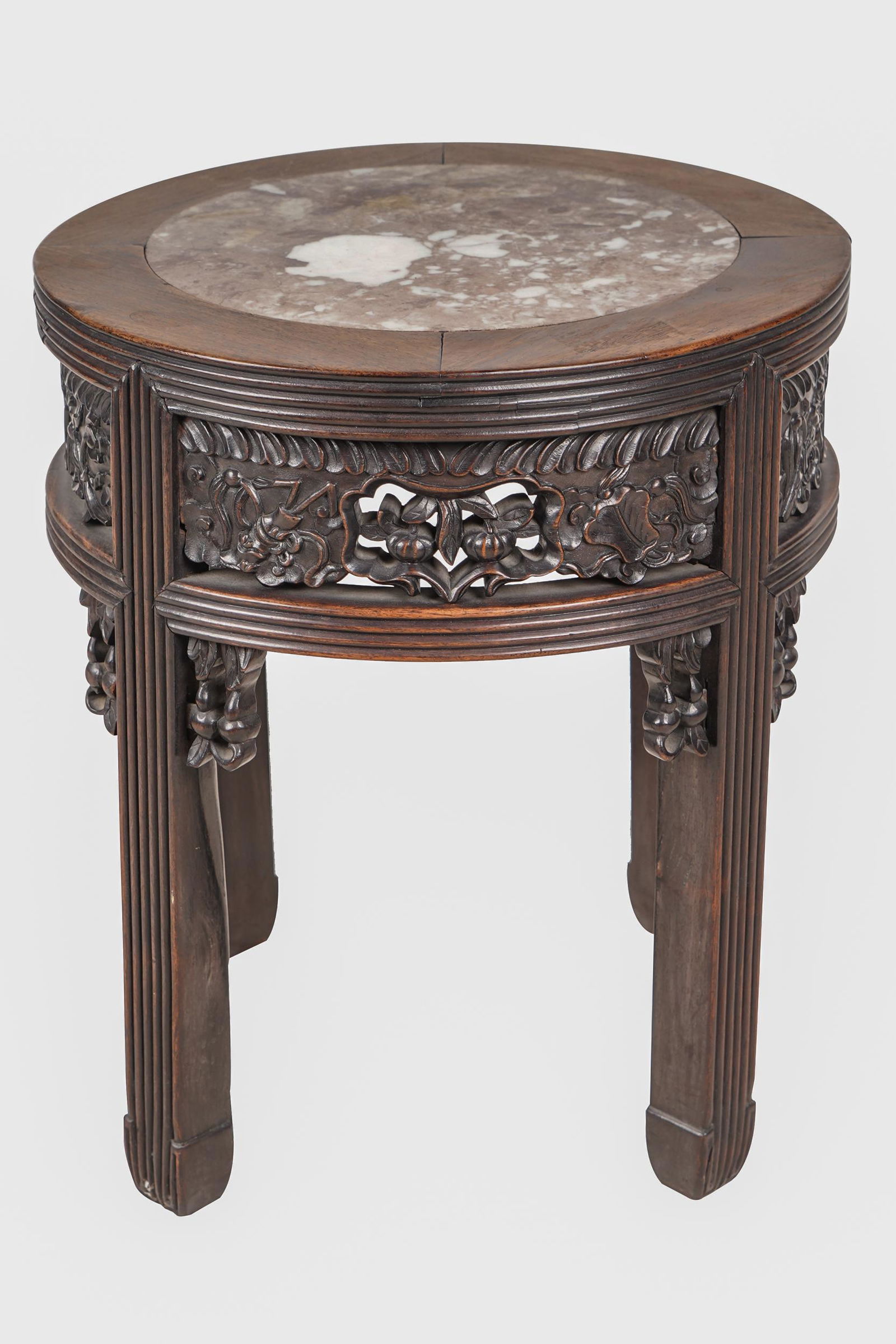 CHINESE CARVED HARDWOOD & MARBLE INSET TABORET (1 of 6)