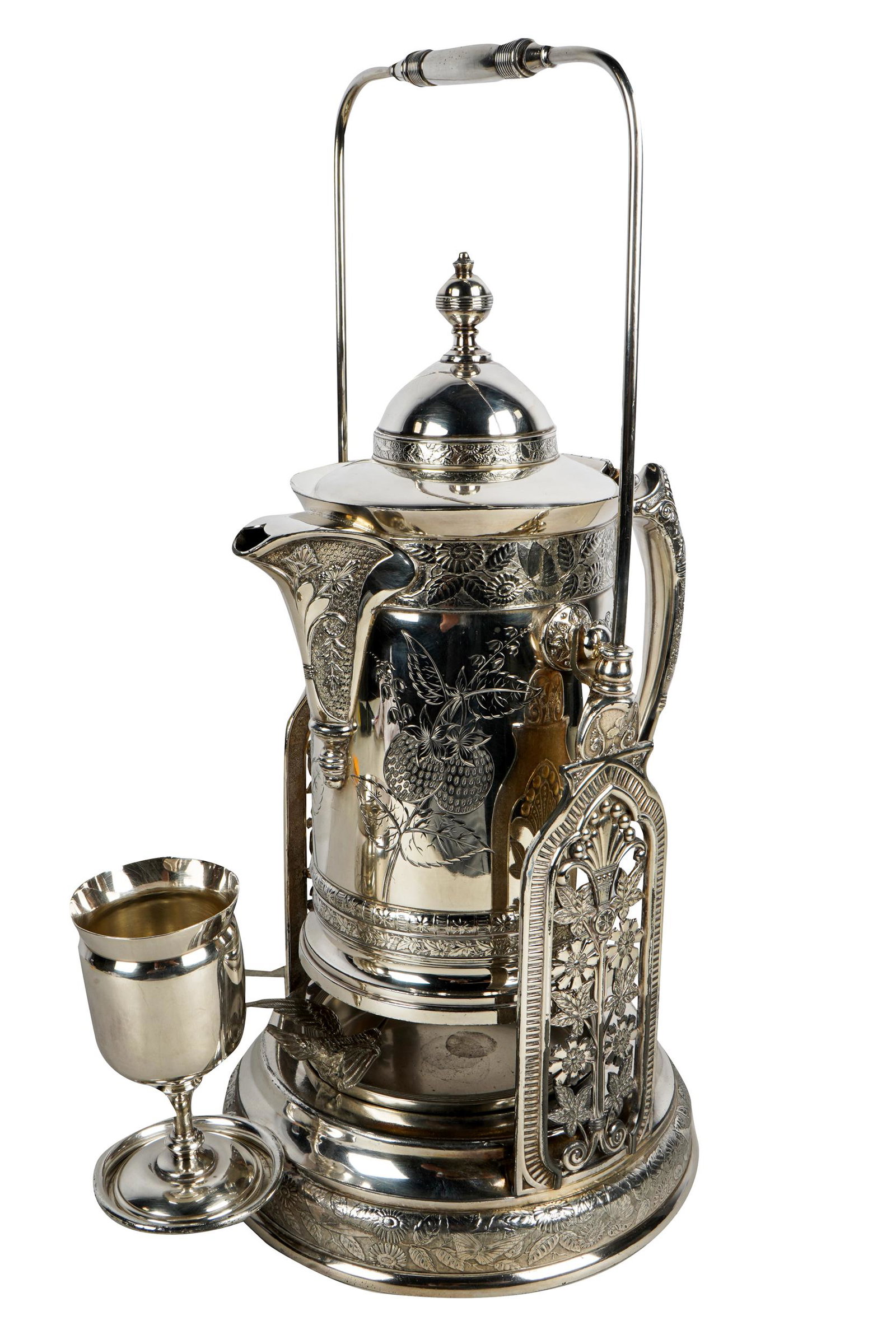 VICTORIAN SILVERPLATE KETTLE ON STAND (1 of 16)