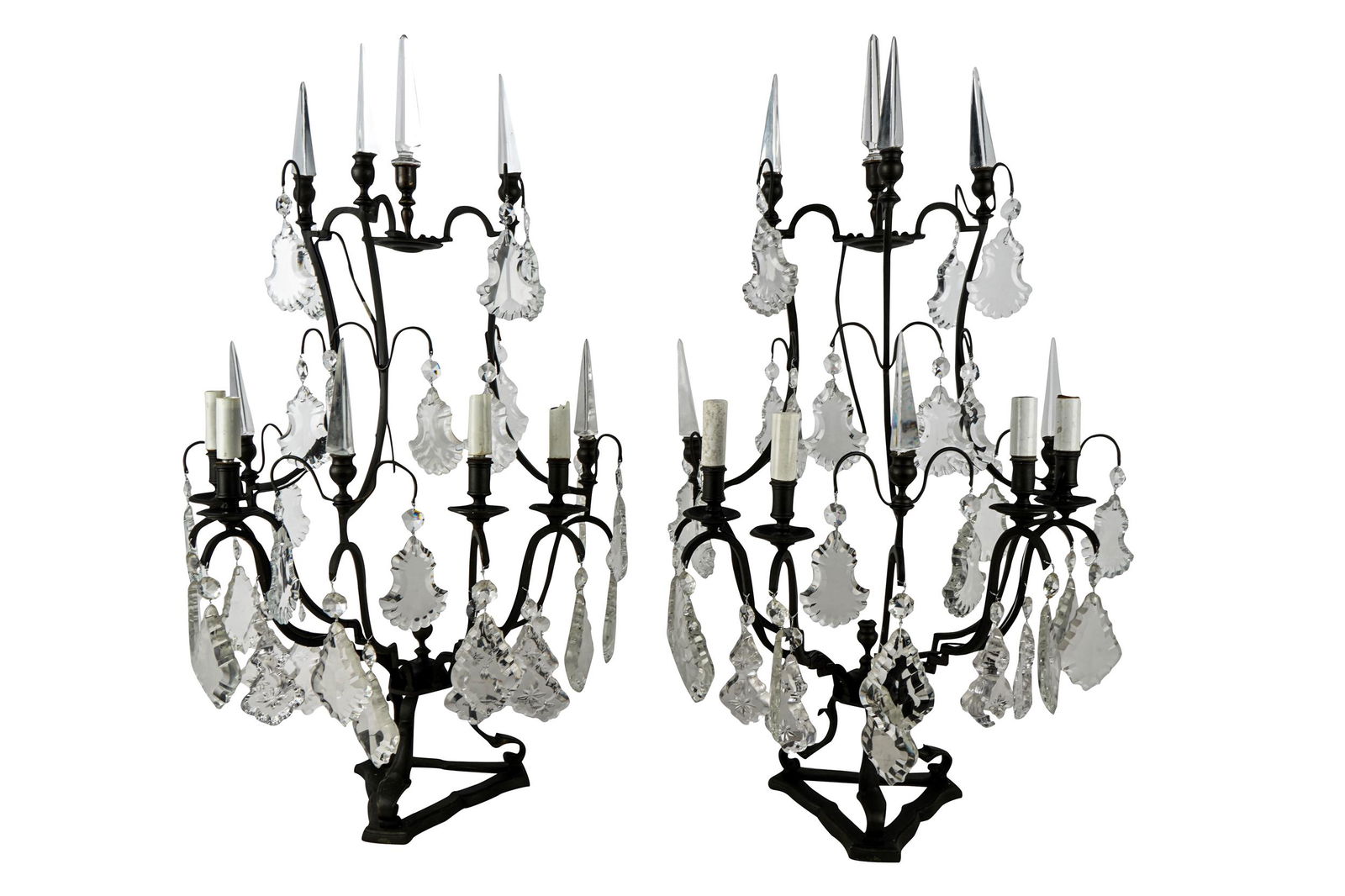 PAIR PATINATED BRONZE & CRYSTAL GIRANDOLES (1 of 13)