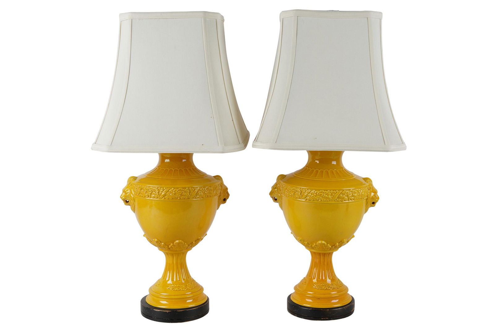 PAIR OF YELLOW-GLAZED CERAMIC URNS (1 of 10)