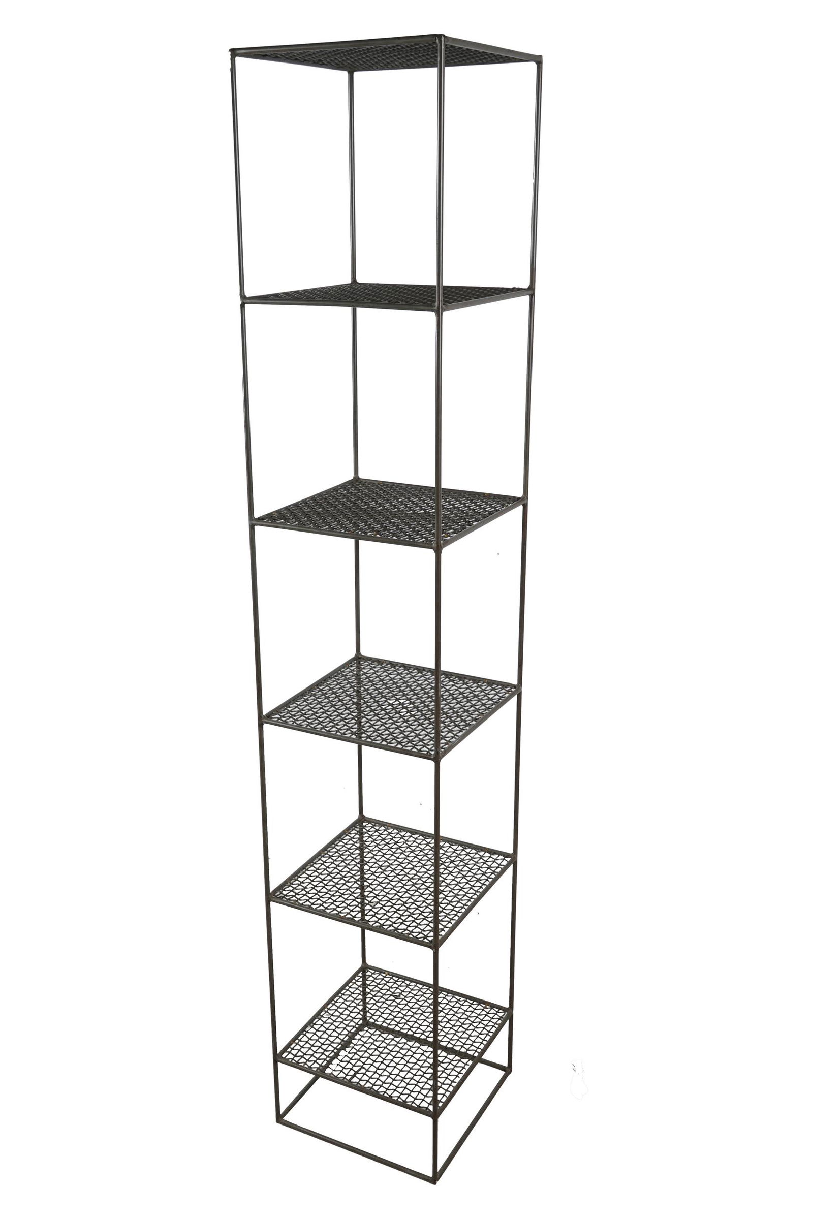 WIREWORK ETAGERE SHELF: modern Provenance: The Estate of Ib Melchior & Cleo Baldon 12 inches wide; 12 inches deep; 65 inches high