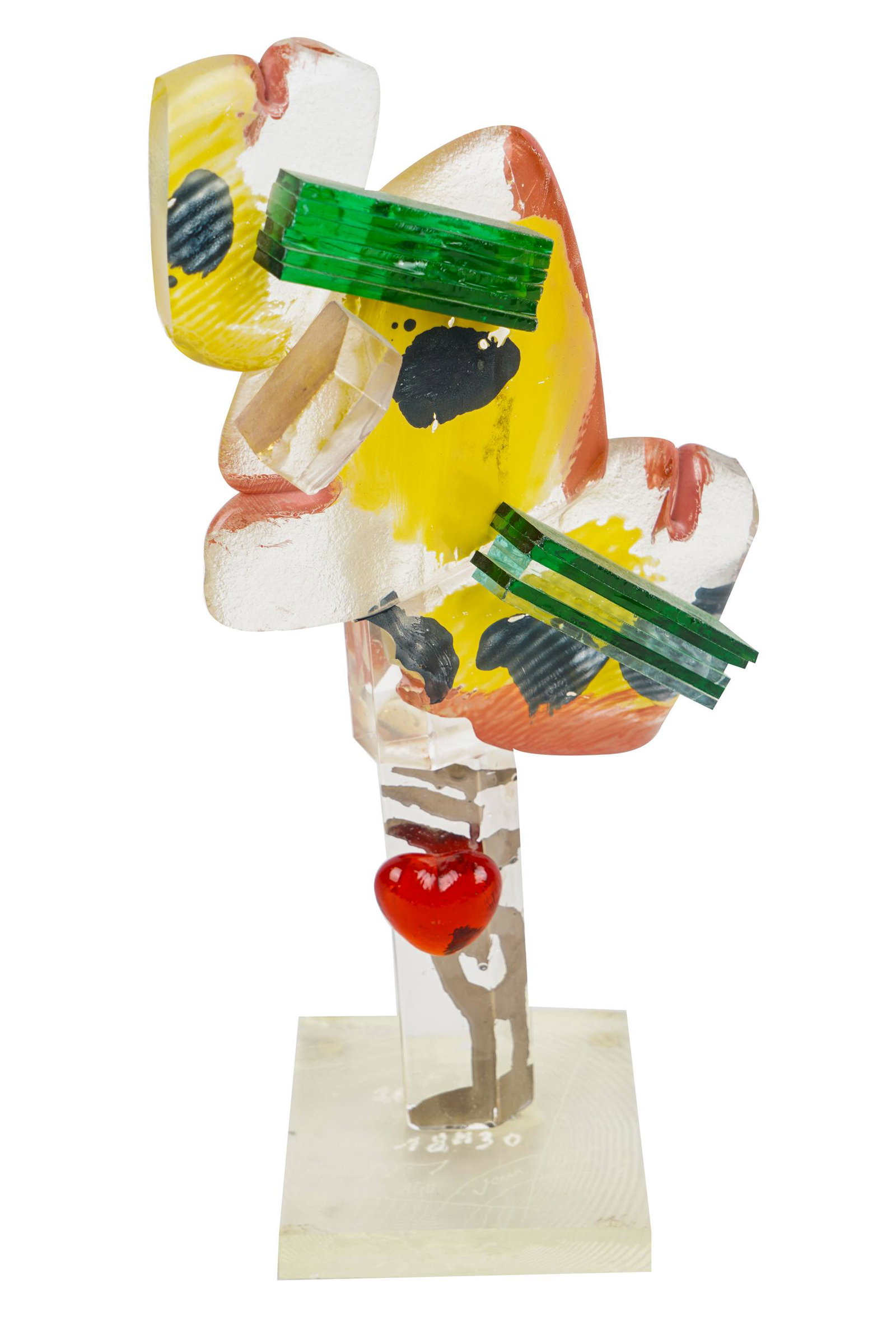 JEAN PAUL VAN LITH: GLASS TOTEM SCULPTURE: signed and dated 1995 on base 13 inches high