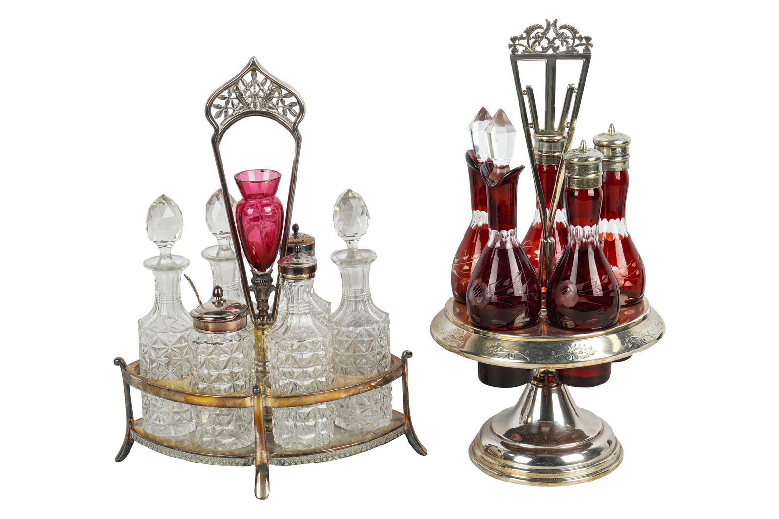 TWO SILVERPLATE & CRYSTAL CRUET SETS (1 of 11)
