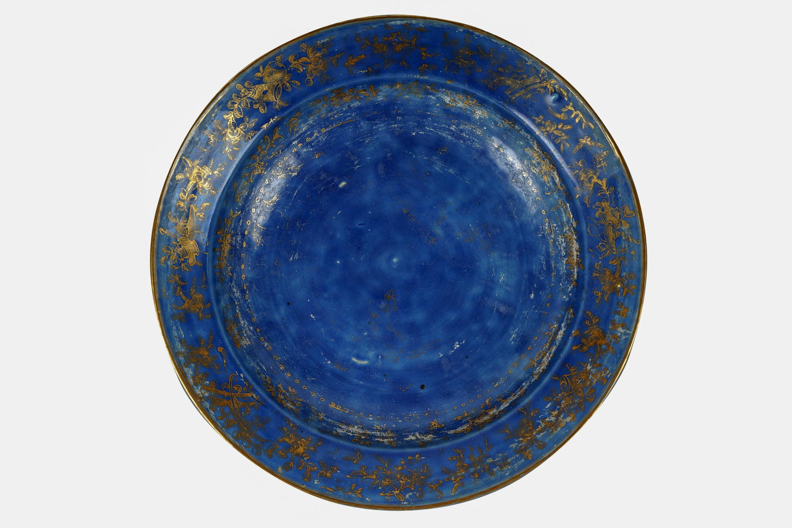 CHINESE BLUE & GILT GLAZED CERAMIC CHARGER (1 of 8)