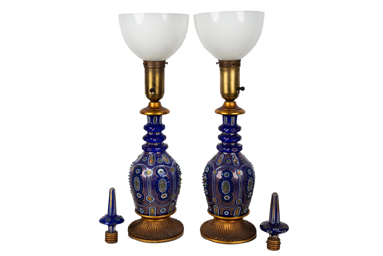 PAIR OF PERSIAN ENAMEL & GLASS DECANTERS (1 of 13)