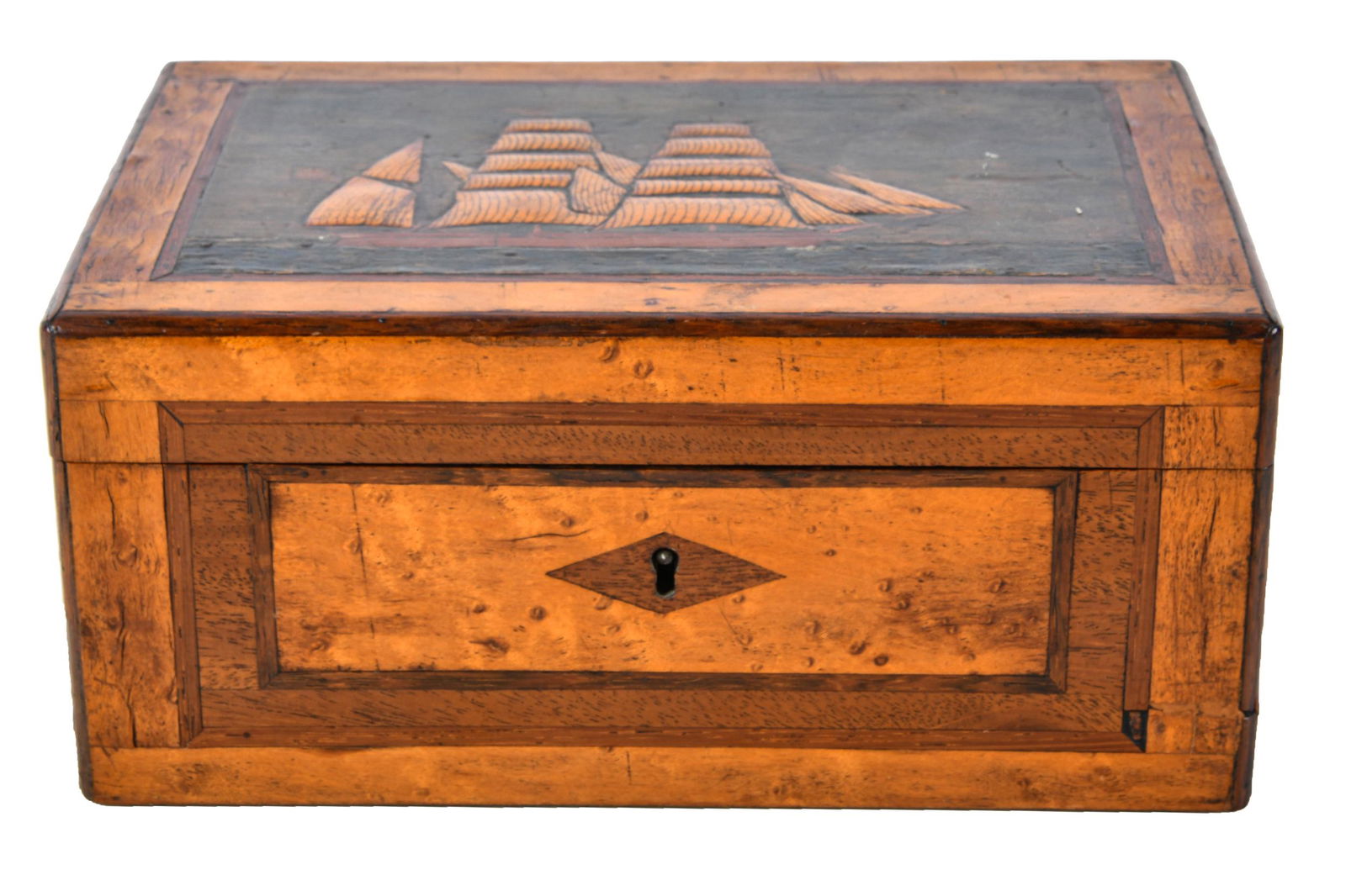 PAINTED & INLAID BURLWOOD TABLE BOX (1 of 7)