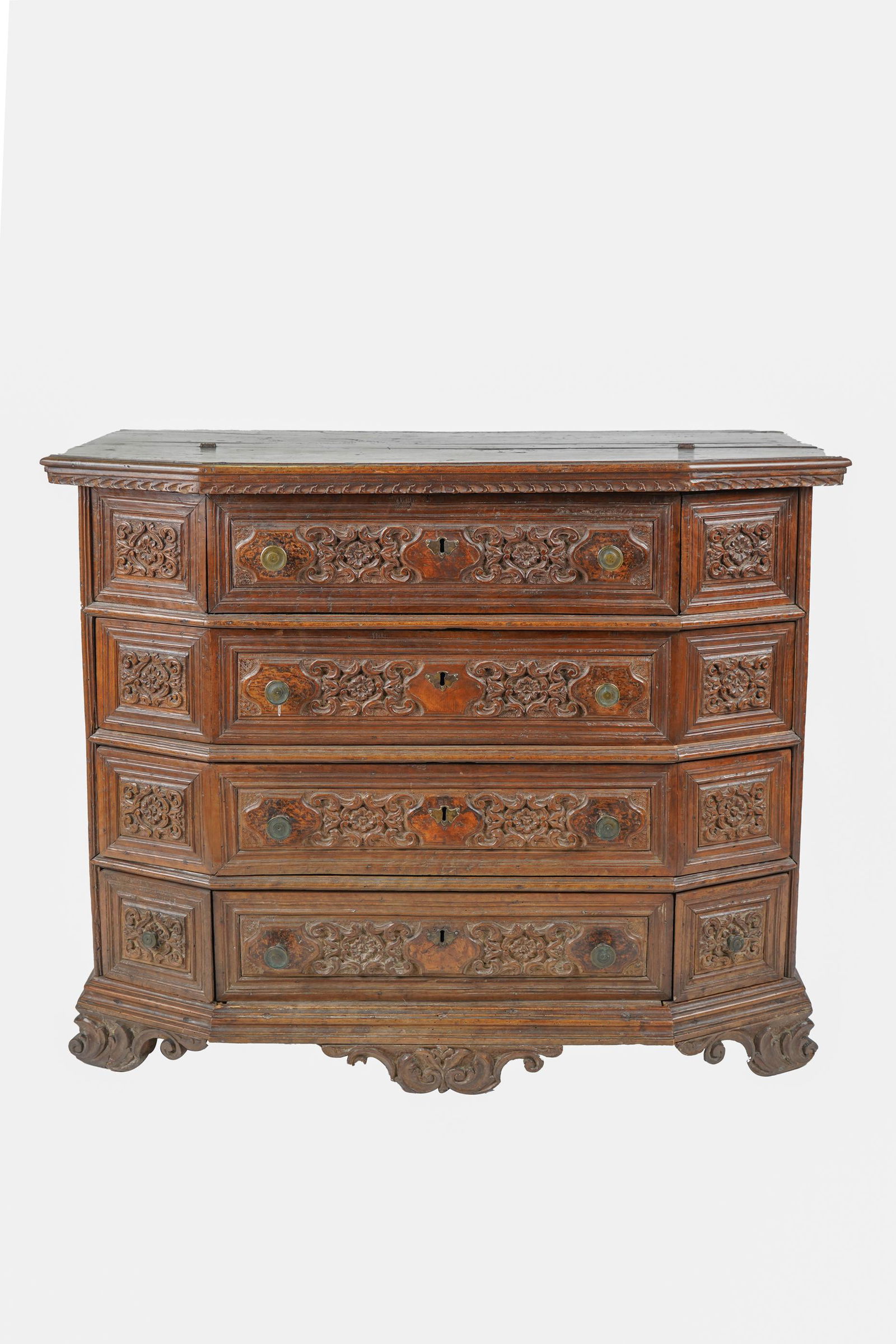 ITALIAN BAROQUE CARVED WALNUT CHEST OF DRAWERS (1 of 8)