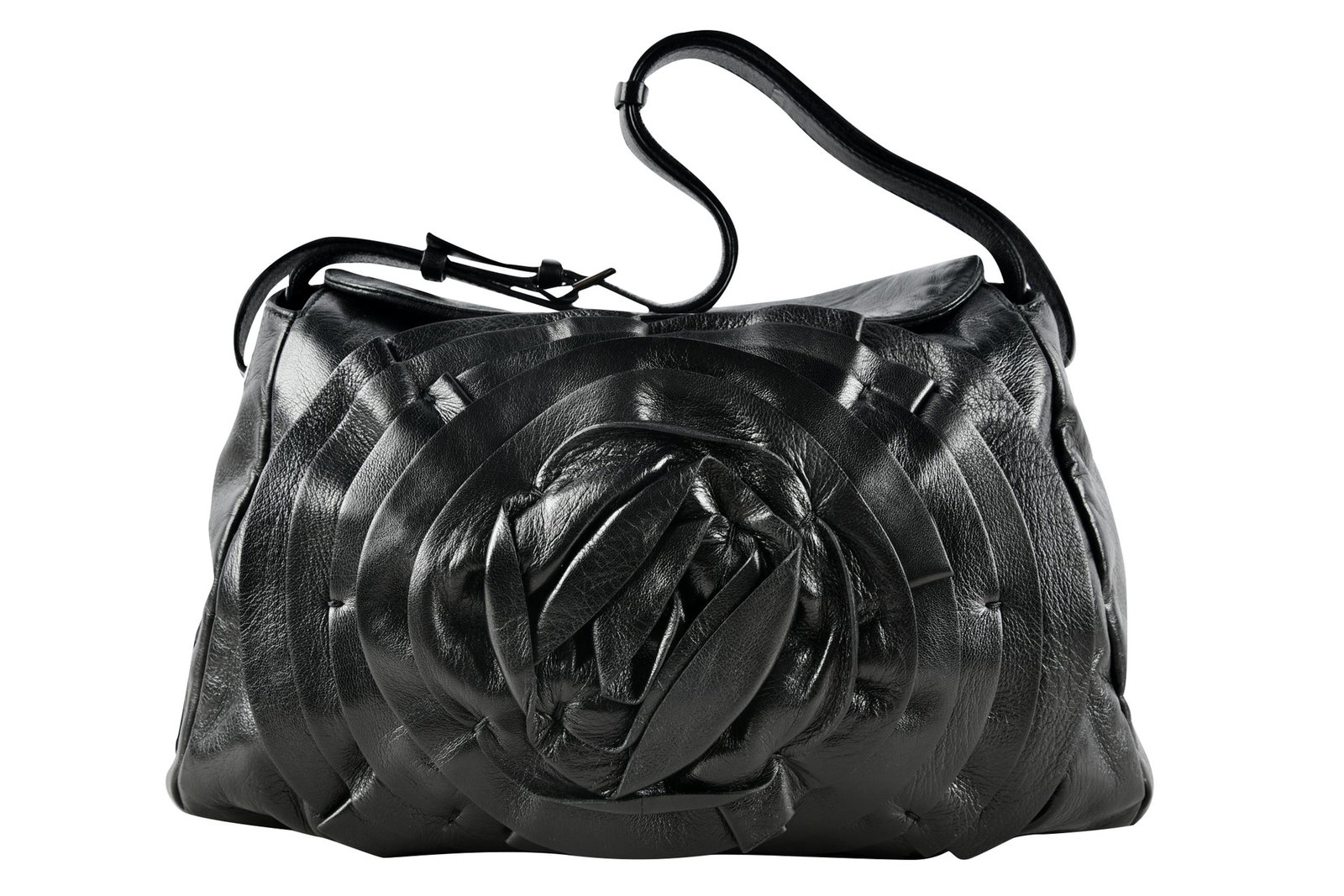 VALENTINO BLACK LEATHER ROSE HANDBAG (1 of 10)