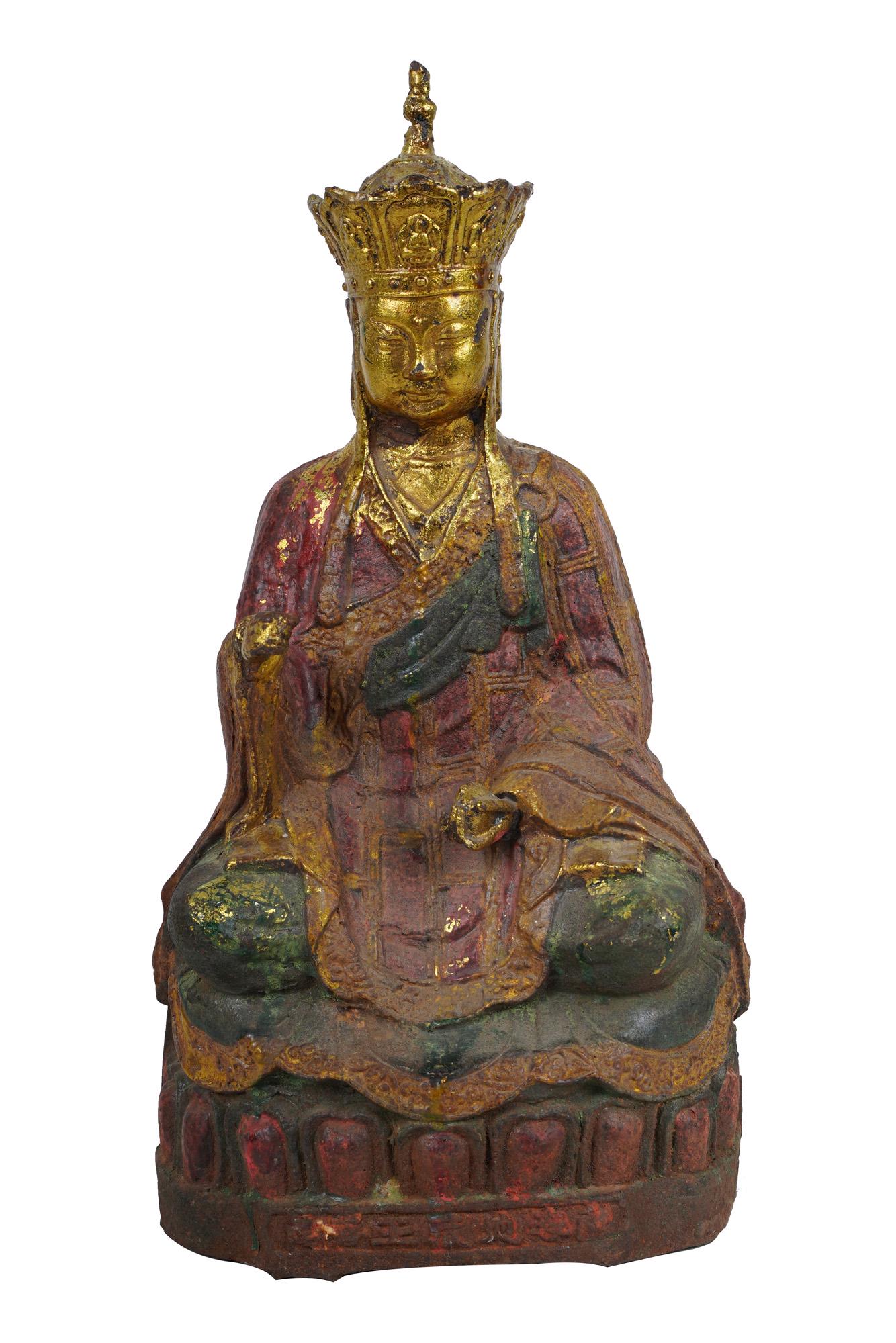 CHINESE GILT & POLYCHROMED CAST METAL BUDDHA (1 of 11)