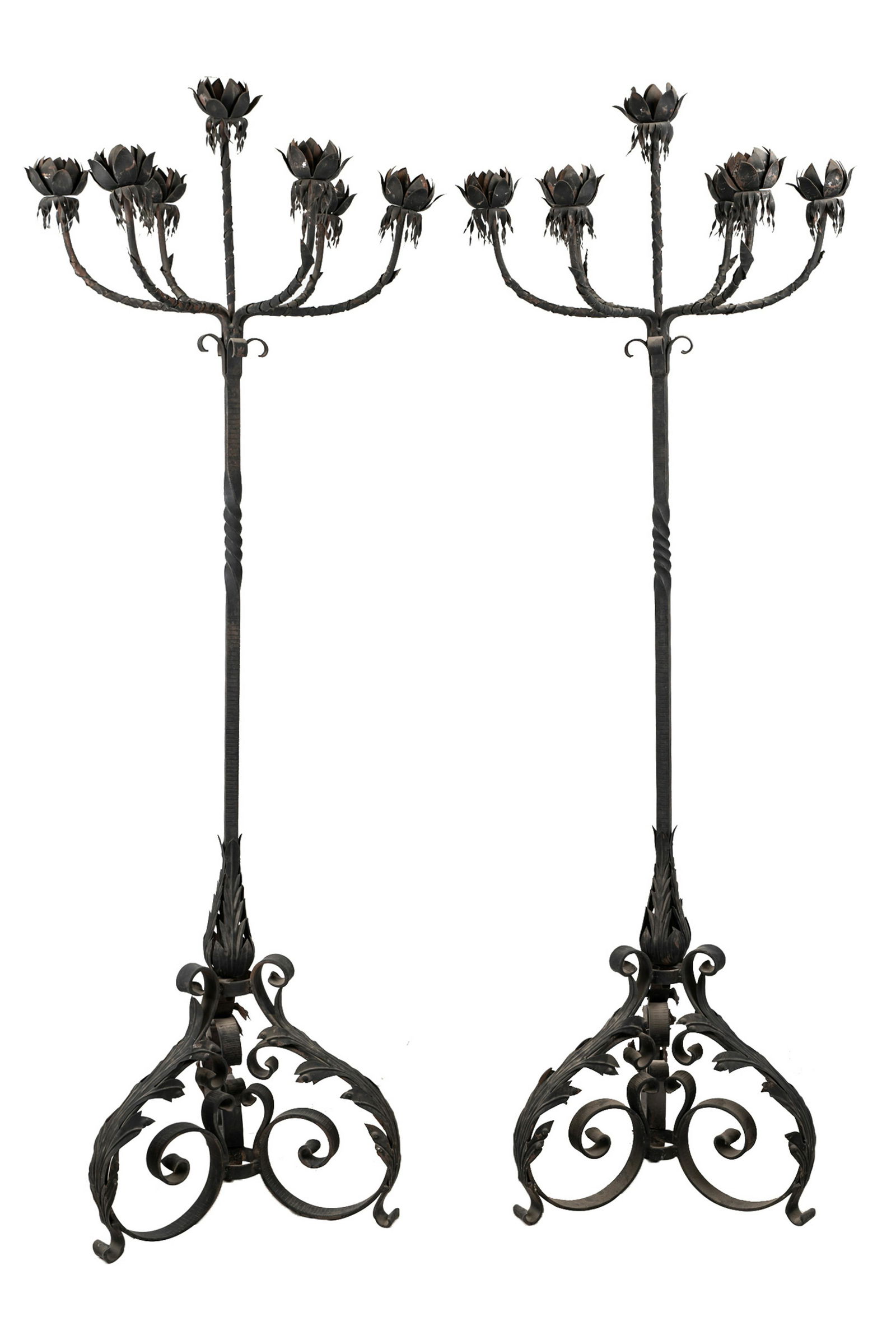 PAIR OF SPANISH WROUGHT IRON & TOLE SEVEN-LIGHT (1 of 7)
