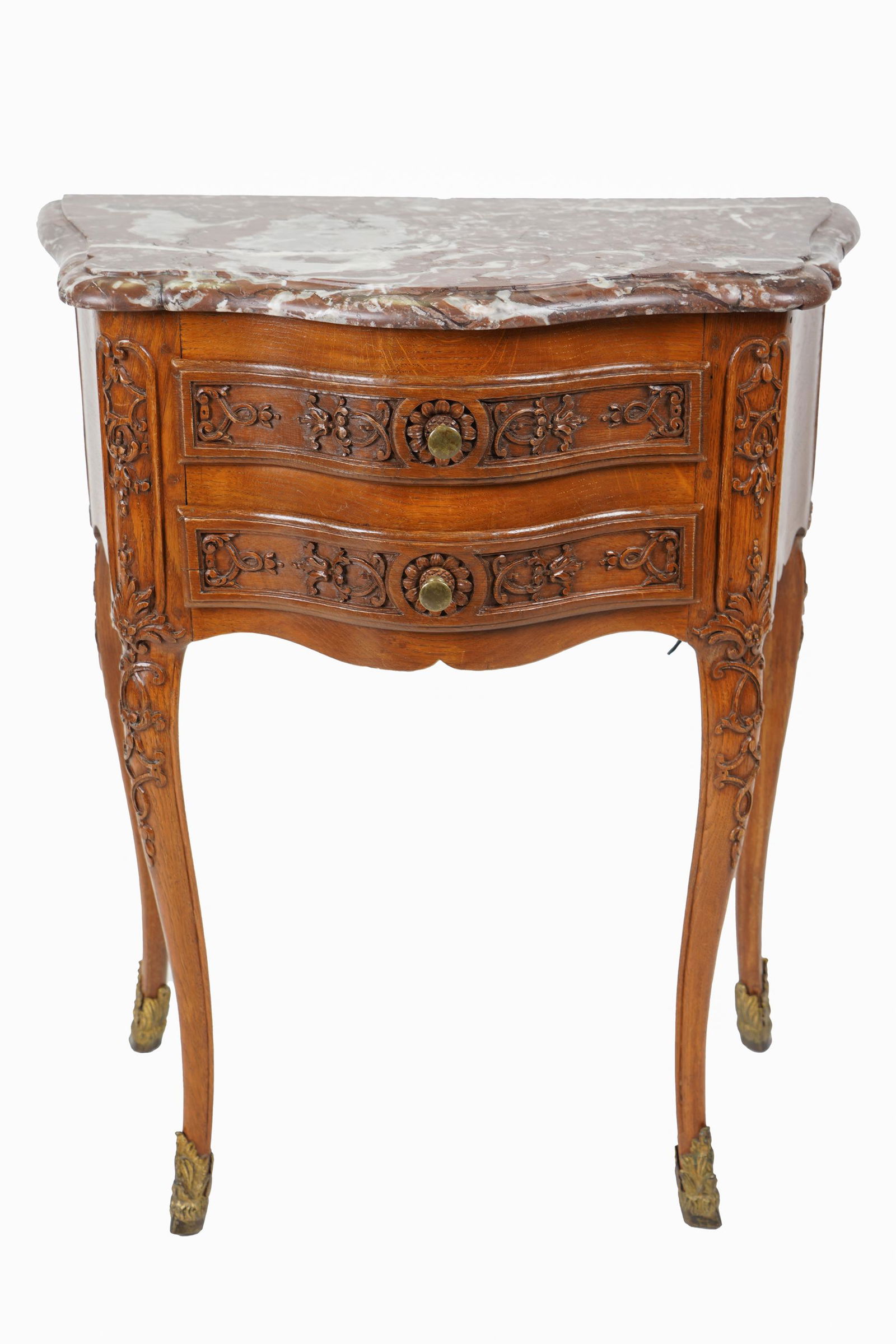 LOUIS XV STYLE CARVED OAK MARBLE TOP TABLE (1 of 9)