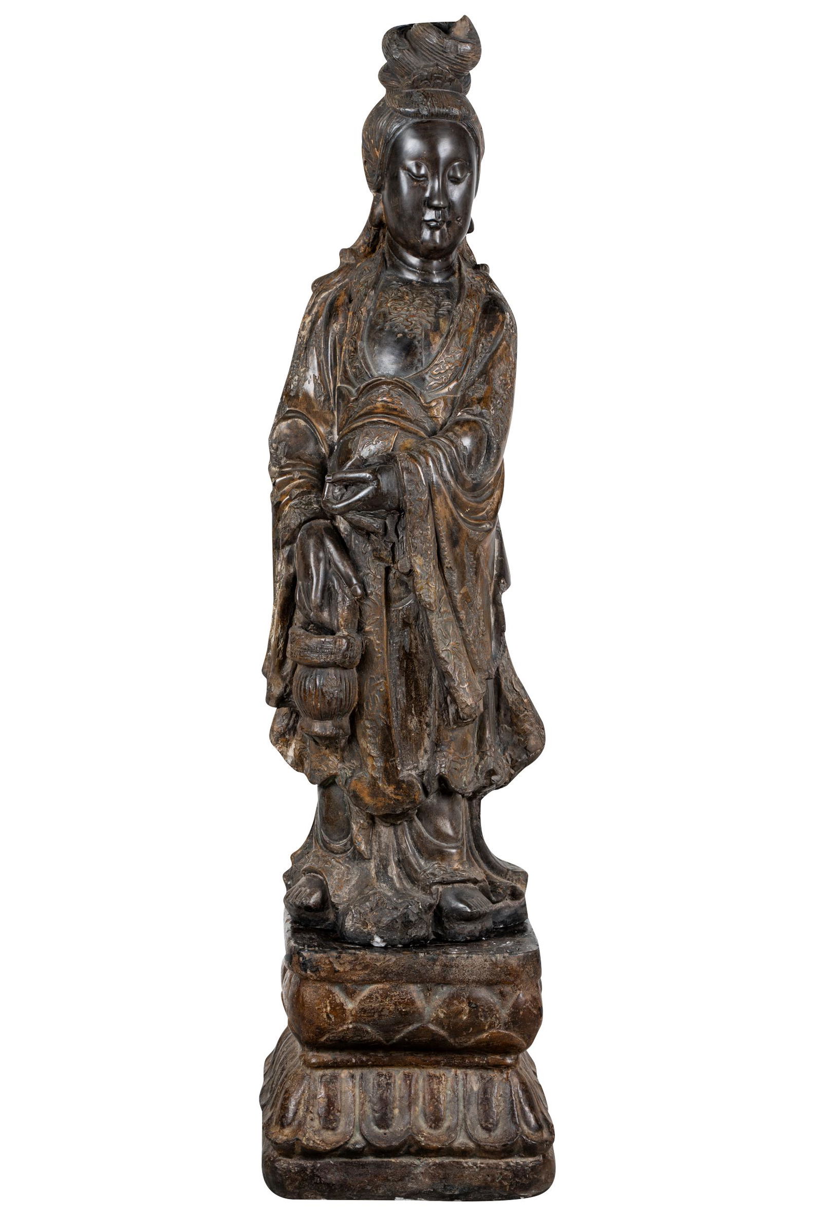 CAST CERAMIC SCULPTURE OF WOMAN HOLDING BASKET (1 of 12)