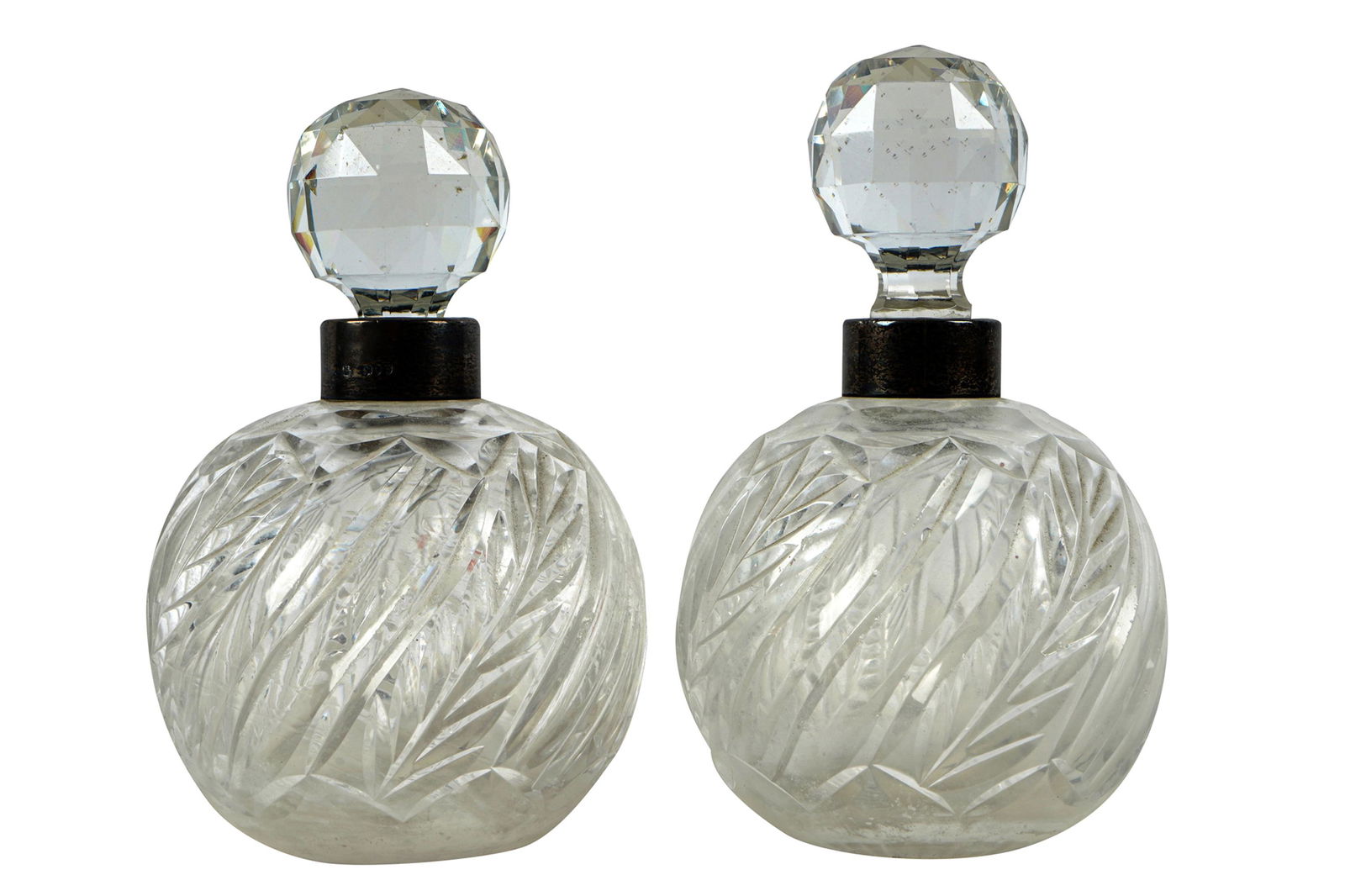 PAIR OF ENGLISH SILVER & GLASS PERFUME BOTTLES (1 of 7)