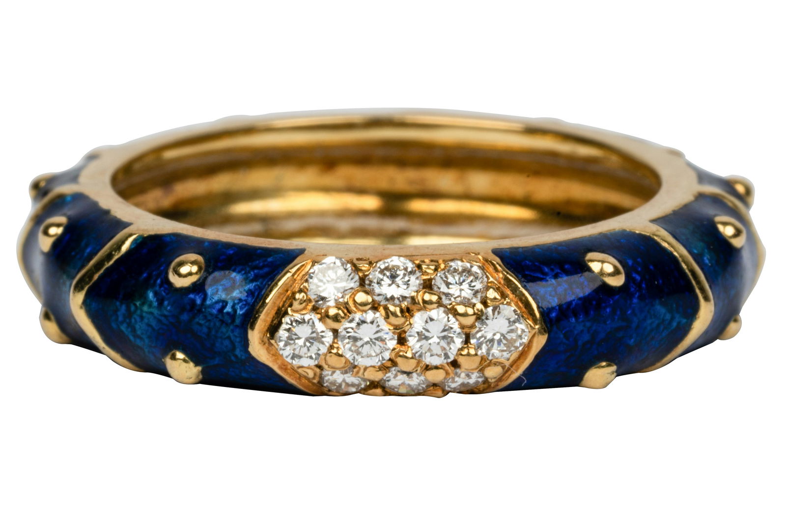 18 KARAT YELLOW GOLD, DIAMOND, & ENAMEL RING (1 of 6)