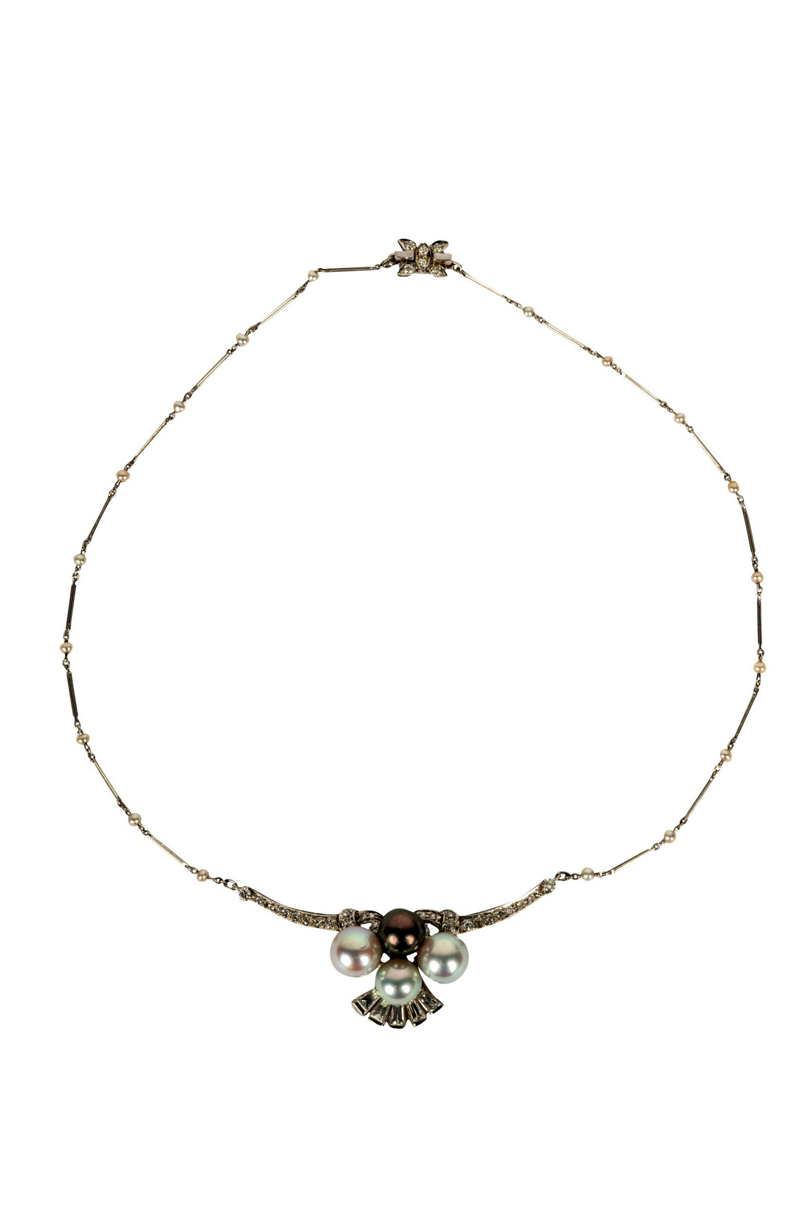 FRENCH PLATINUM, DIAMOND, & PEARL NECKLACE (1 of 10)