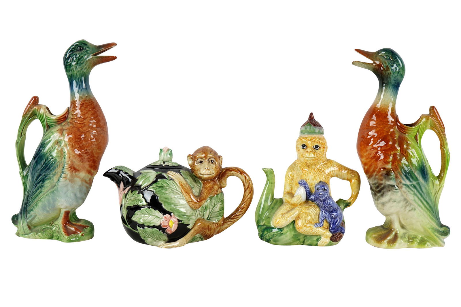 FOUR FIGURAL PORCELAIN PITCHERS & TEAPOTS (1 of 12)