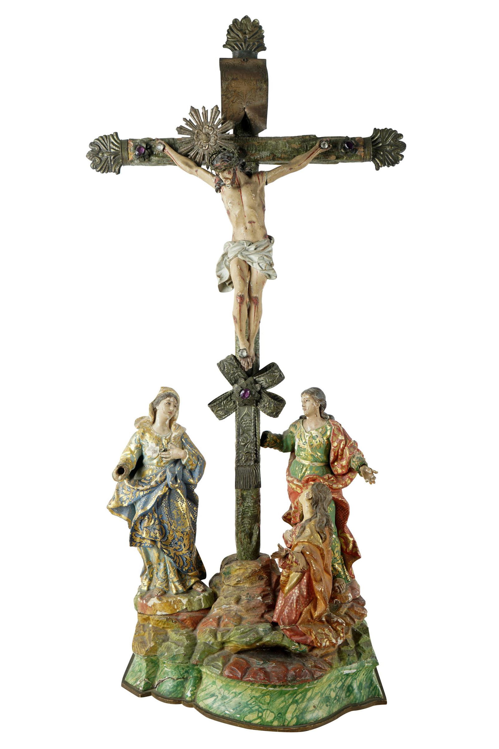 CONTINENTAL CARVED & POLYCHROMED WOOD CRUCIFIX GROUP (1 of 16)