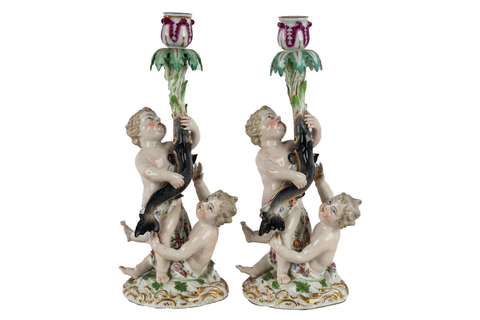 TWO MEISSEN PORCELAIN FIGURAL CANDLESTICKS (1 of 11)