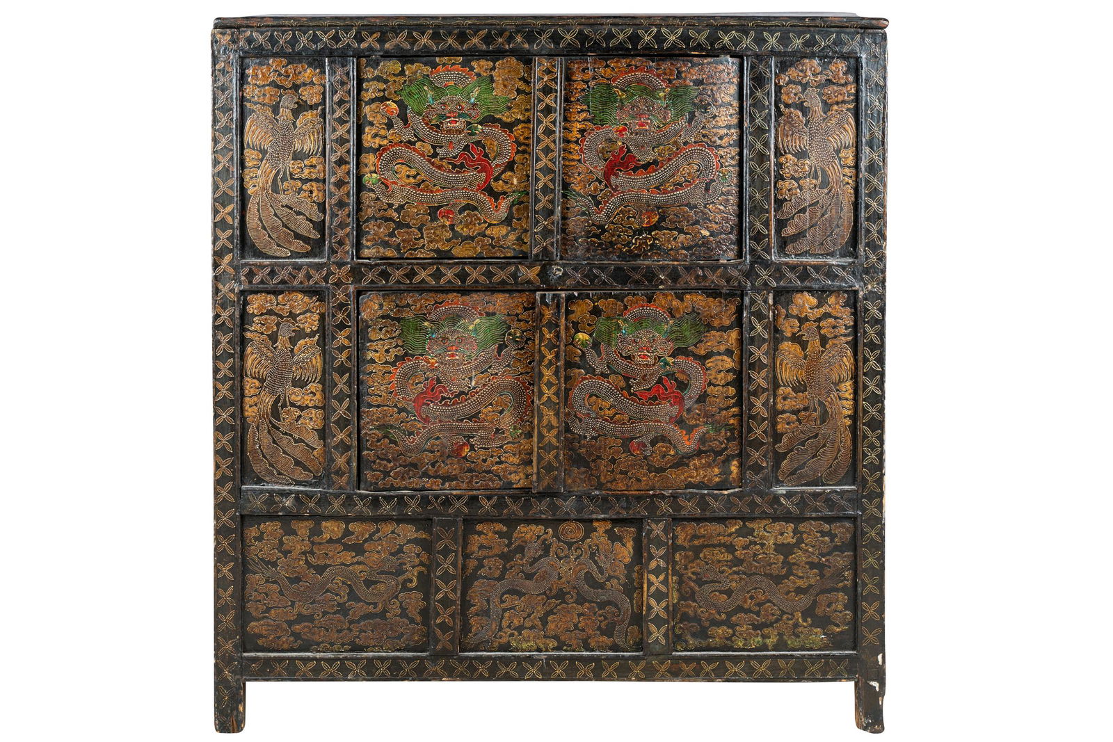 TIBETAN CARVED & POLYCHROMED WOOD CABINET (1 of 16)