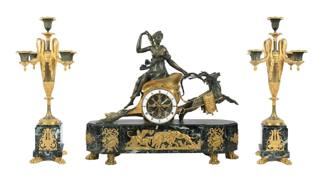 THREE-PIECE FIGURAL CLOCK GARNITURE SET (1 of 18)