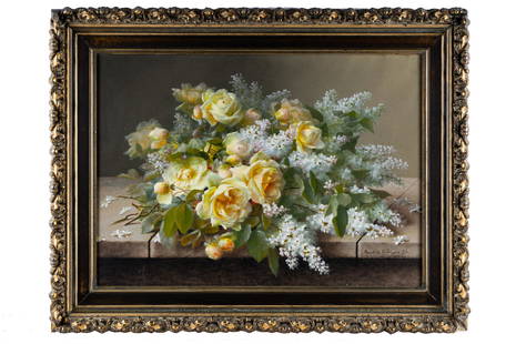 RAOUL DE LONGPRE (1843 OR 59 - 1911): FLORAL STILL LIFE: gouache on paper signed lower right 20 x 27 3/4 inches sight; 27 1/4 x 35 1/4 inches frame