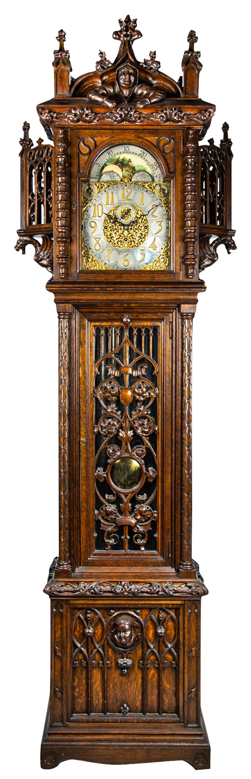 GOTHIC REVIVAL OAK TALL CASE CLOCK (1 of 20)
