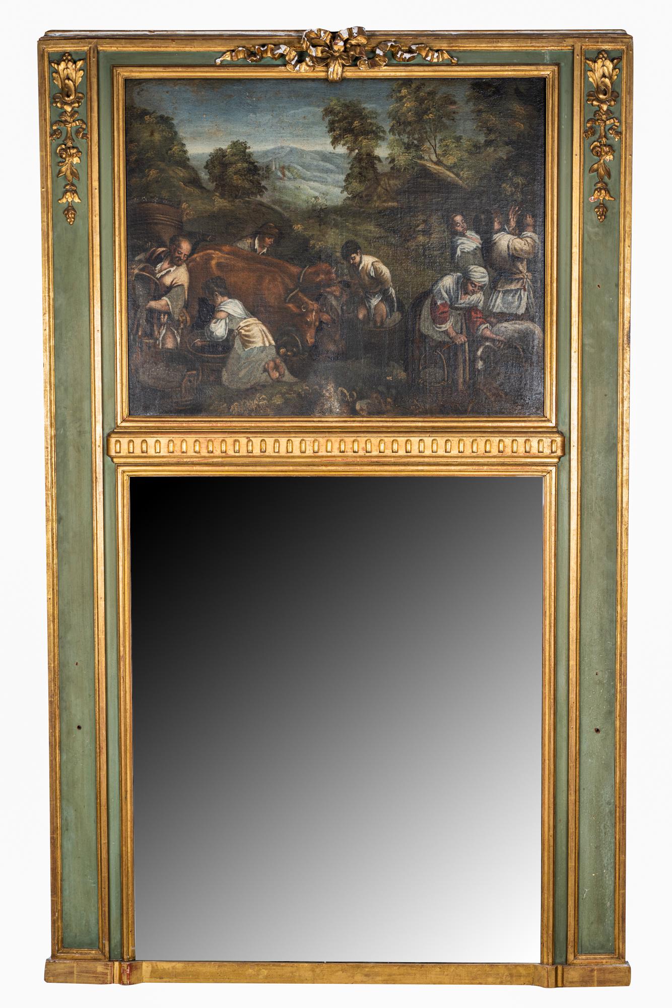 FRENCH GREEN-PAINTED & GILT TRUMEAU MIRROR (1 of 19)