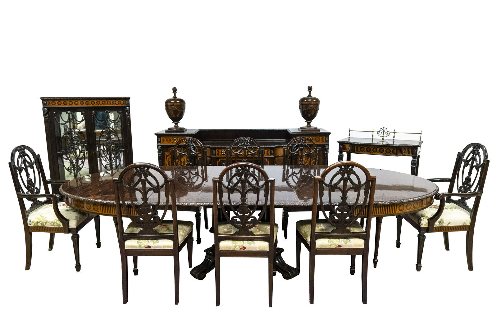GEORGE III STYLE SATINWOOD-INLAID DINING SUITE (1 of 19)