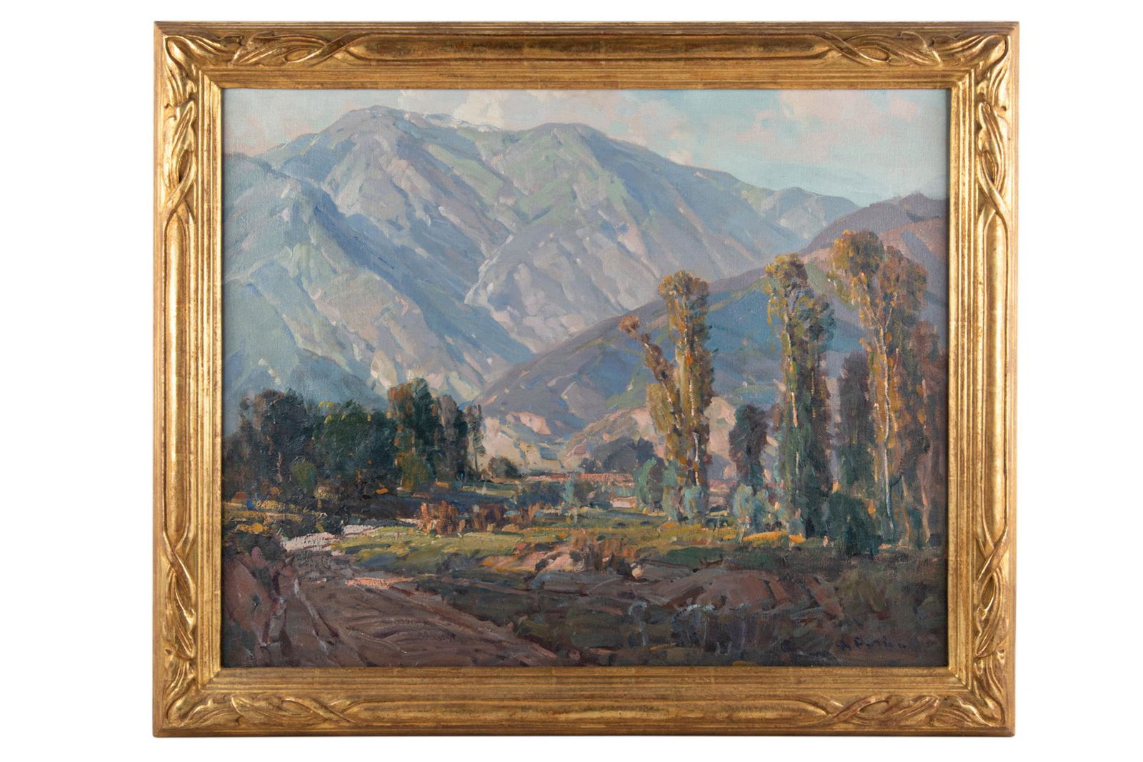 HANSON DUVALL PUTHUFF (1875 - 1972): "RECEDING MIST": oil on canvas signed lower right, titled to partial paper label on stretcher, stamped to verso of canvas "Receding Mist / 24 x 30 / H-Puthuff", and Provenance: The Estate of Audrey Steele Burnand, New