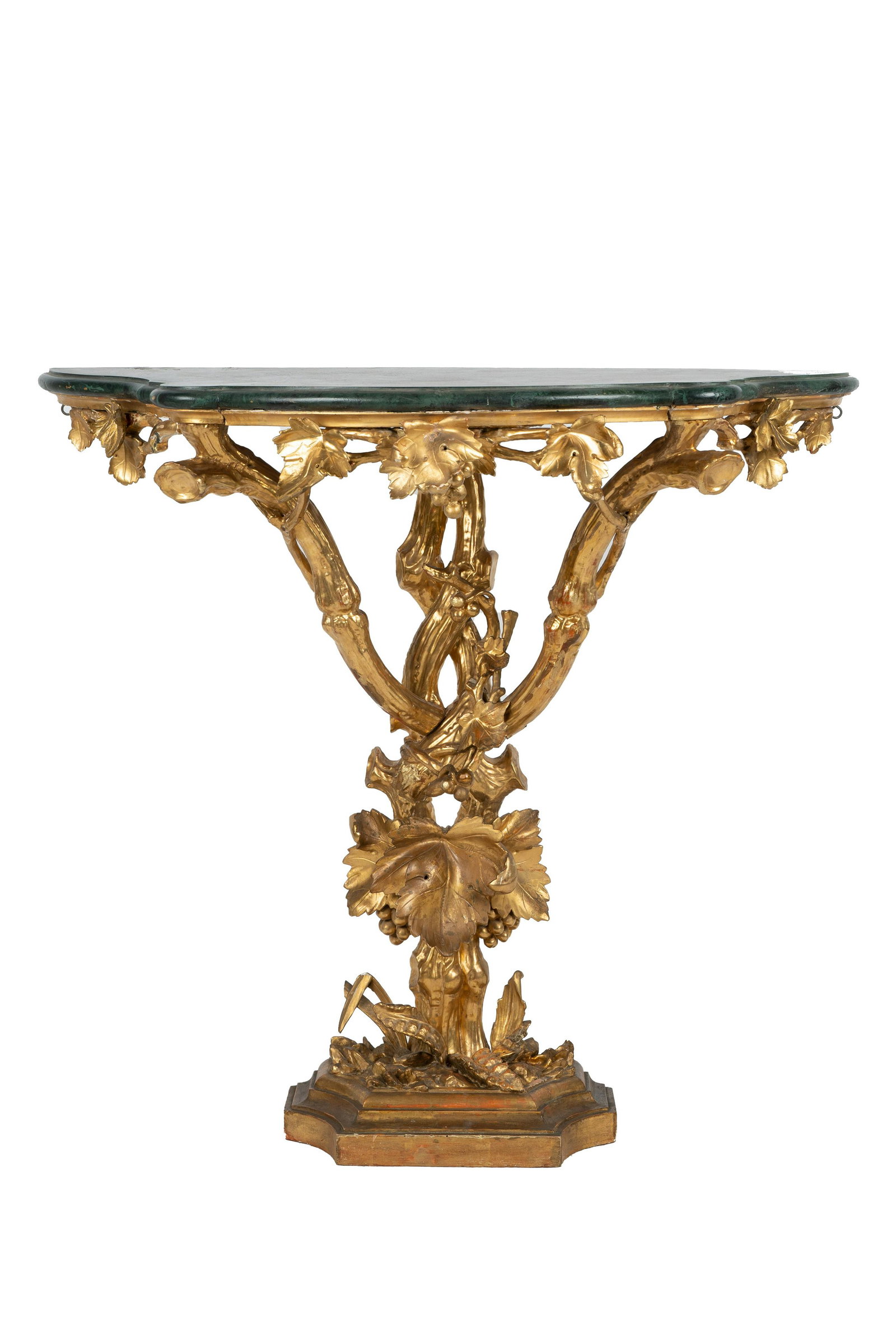 ITALIAN GROTTO GILTWOOD CONSOLE: with faux marble top Condition: with restorations throughout 39 1/2 inches wide; 37 1/2 inches high