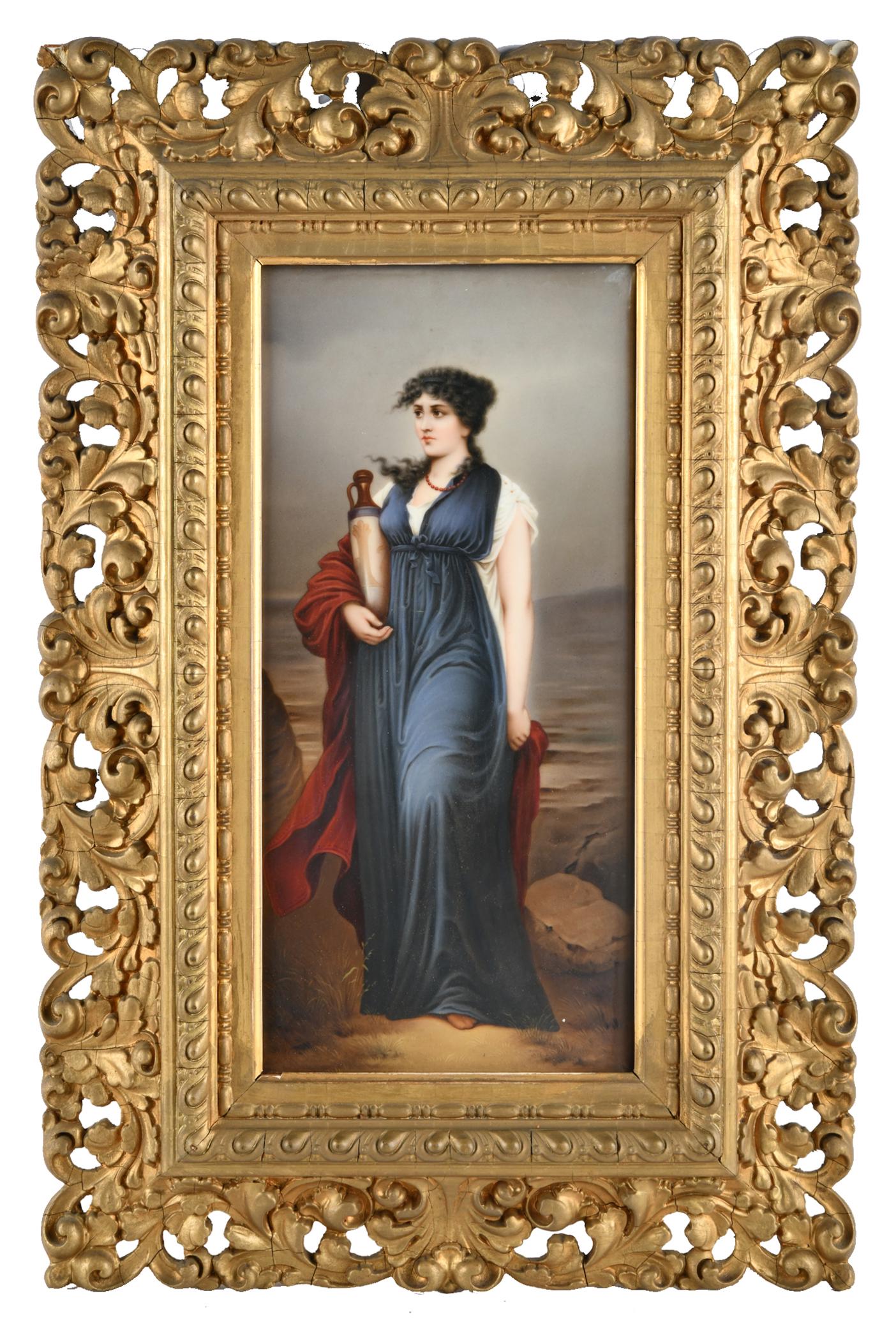 CONTINENTAL PORCELAIN PLAQUE: WOMAN WITH AMPHORA (1 of 8)
