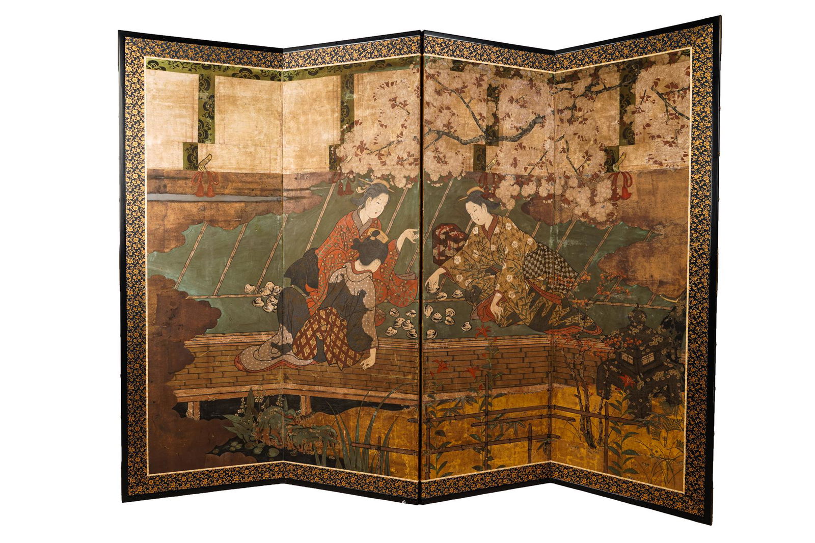 JAPANESE PAINTED FOUR-PANEL SCREEN (1 of 10)