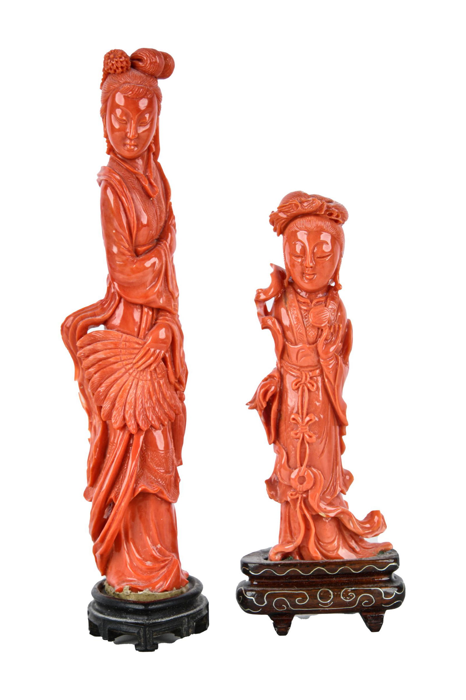 TWO CHINESE CARVED CORAL QUAN YIN (1 of 8)