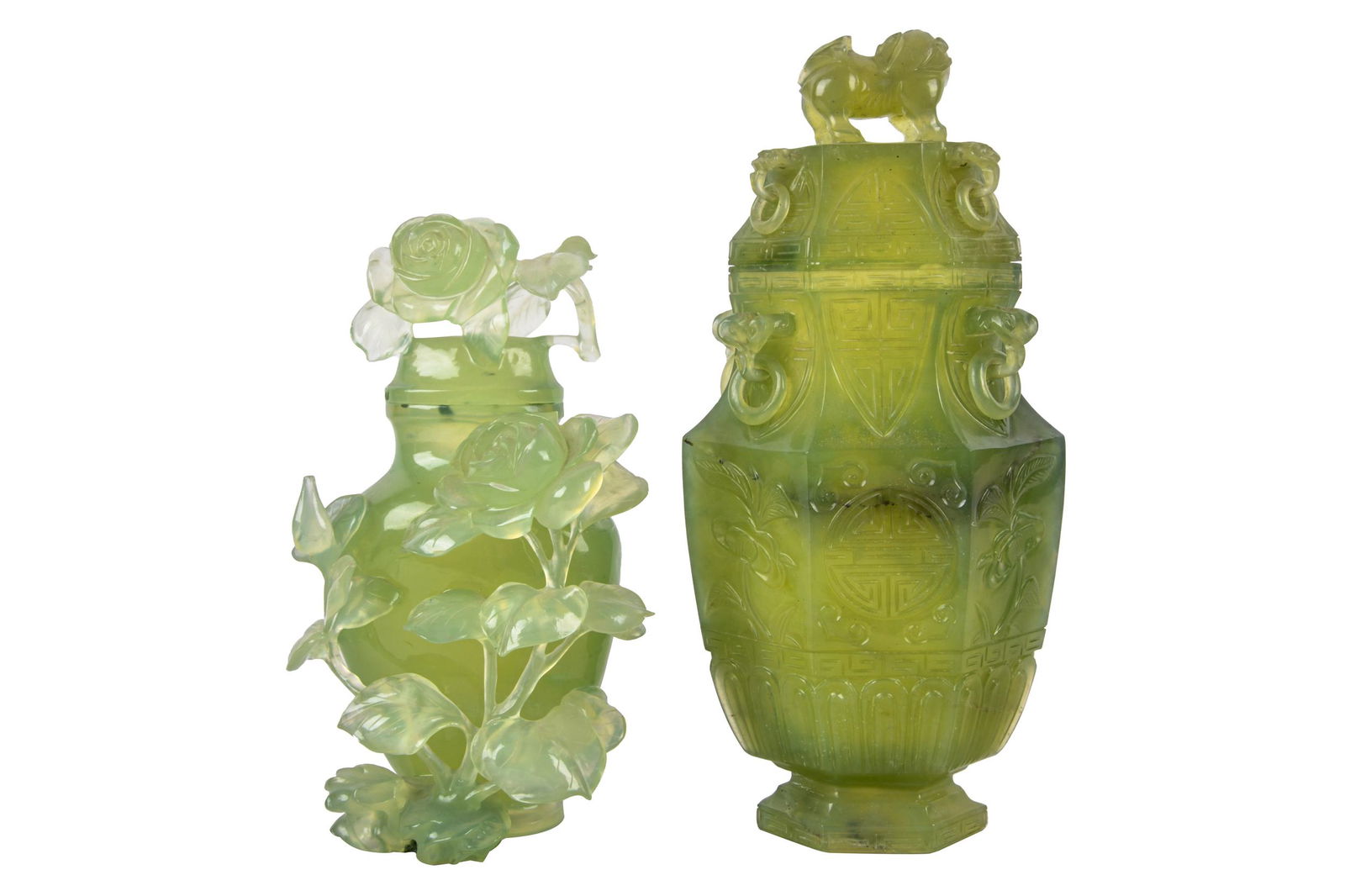 TWO CHINESE GREEN STONE CENSERS (1 of 11)
