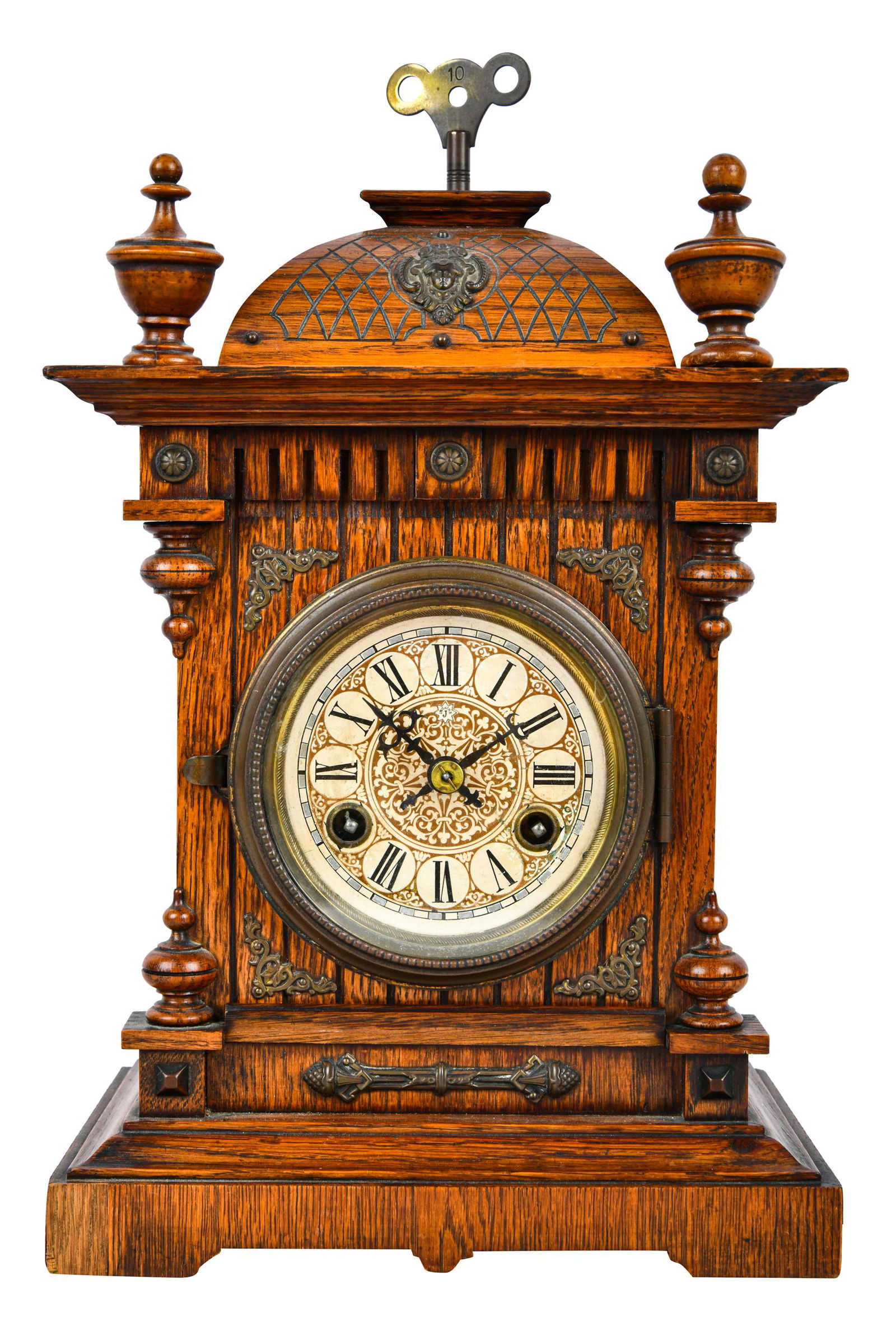 CARVED OAK MANTEL CLOCK (1 of 8)