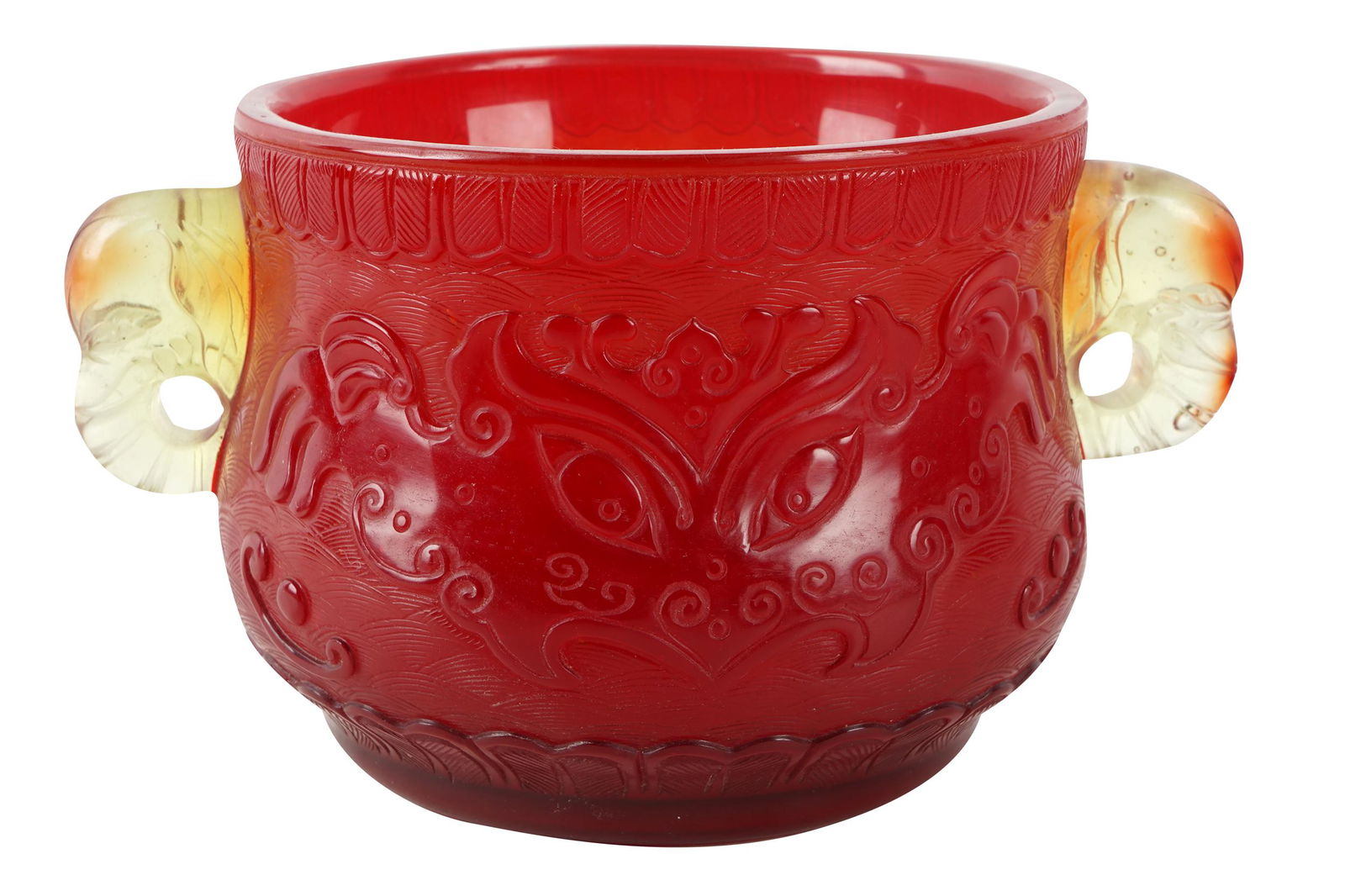 RED CHINESE PEKING GLASS POT (1 of 6)