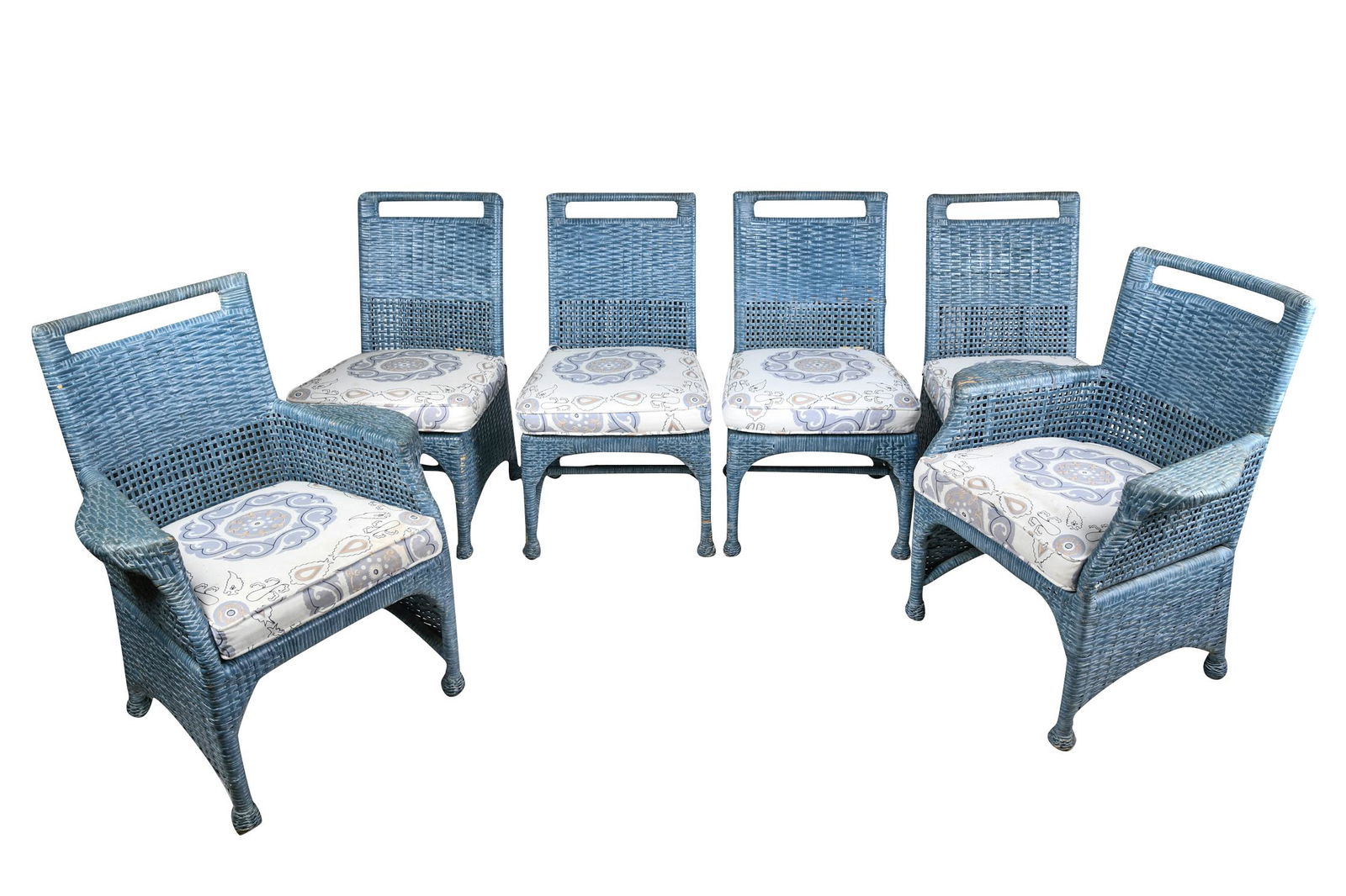 SIX MCGUIRE  BLUE-PAINTED WICKER DINING CHAIRS (1 of 10)