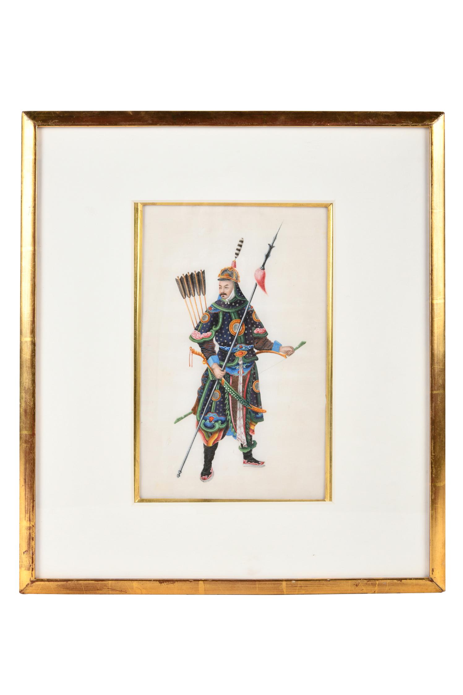 TINGQUA: CHINESE PITH PAINTING OF A SOLDIER (1 of 7)