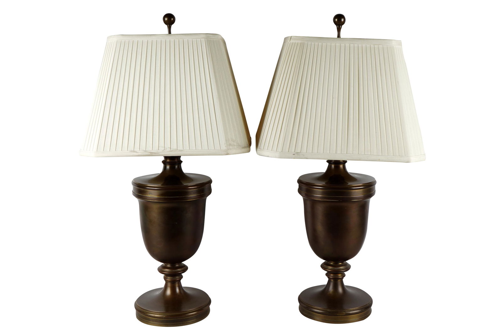 PAIR OF PATINATED BRASS URN FORM TABLE LAMPS (1 of 9)