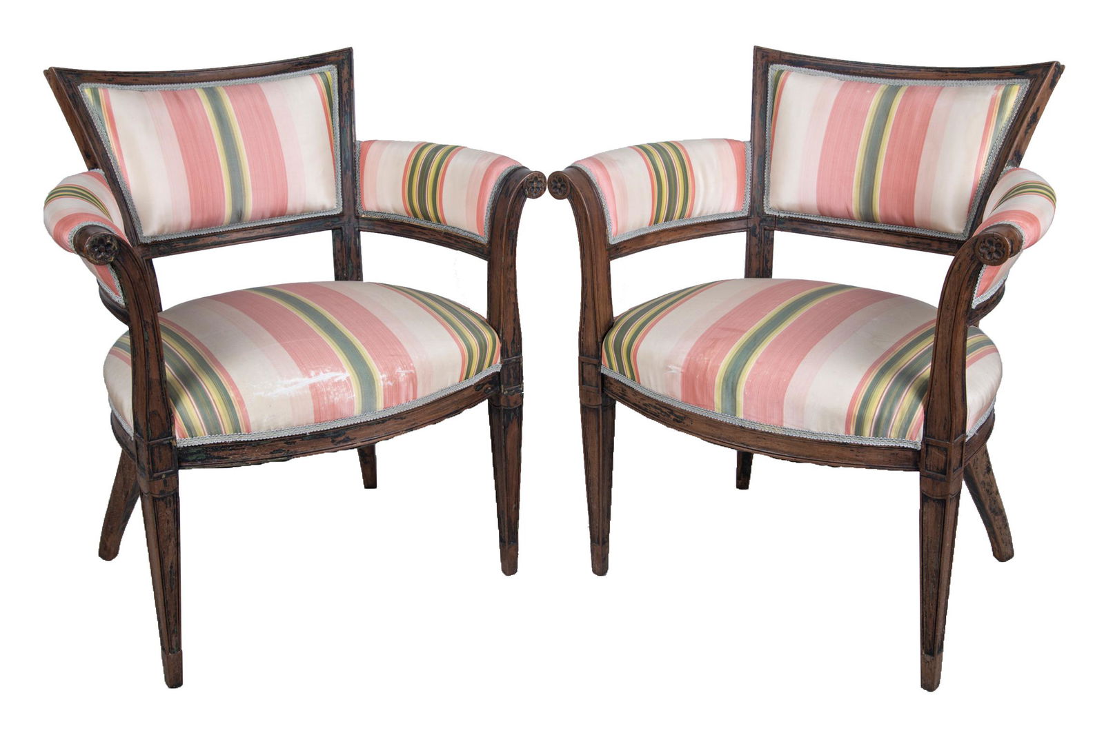 PAIR OF DIRECTOIRE STYLE PAINTED ARMCHAIR FRAMES (1 of 11)