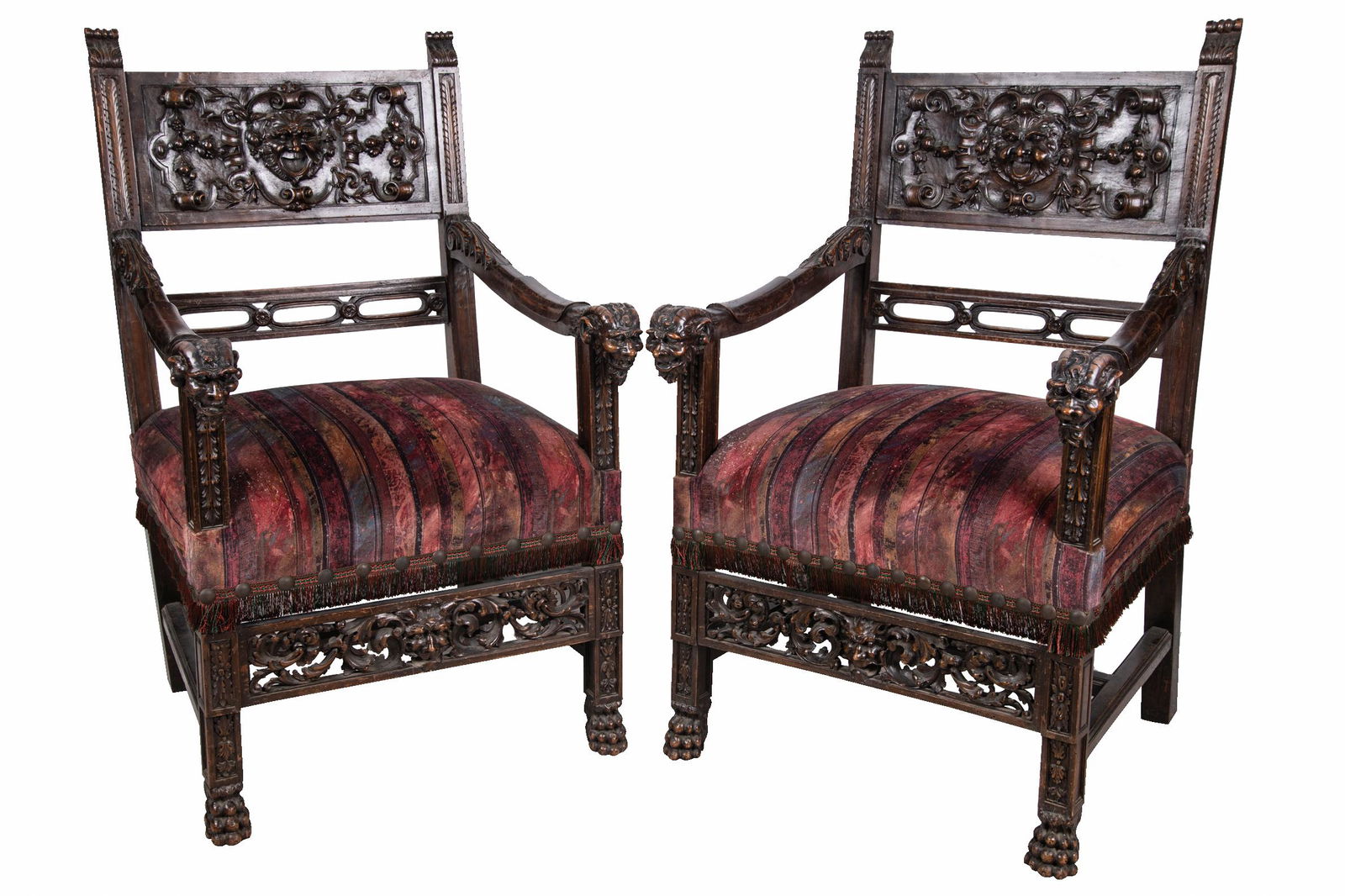 PAIR OF RENAISSANCE STYLE CARVED WOOD HALL CHAIRS (1 of 11)