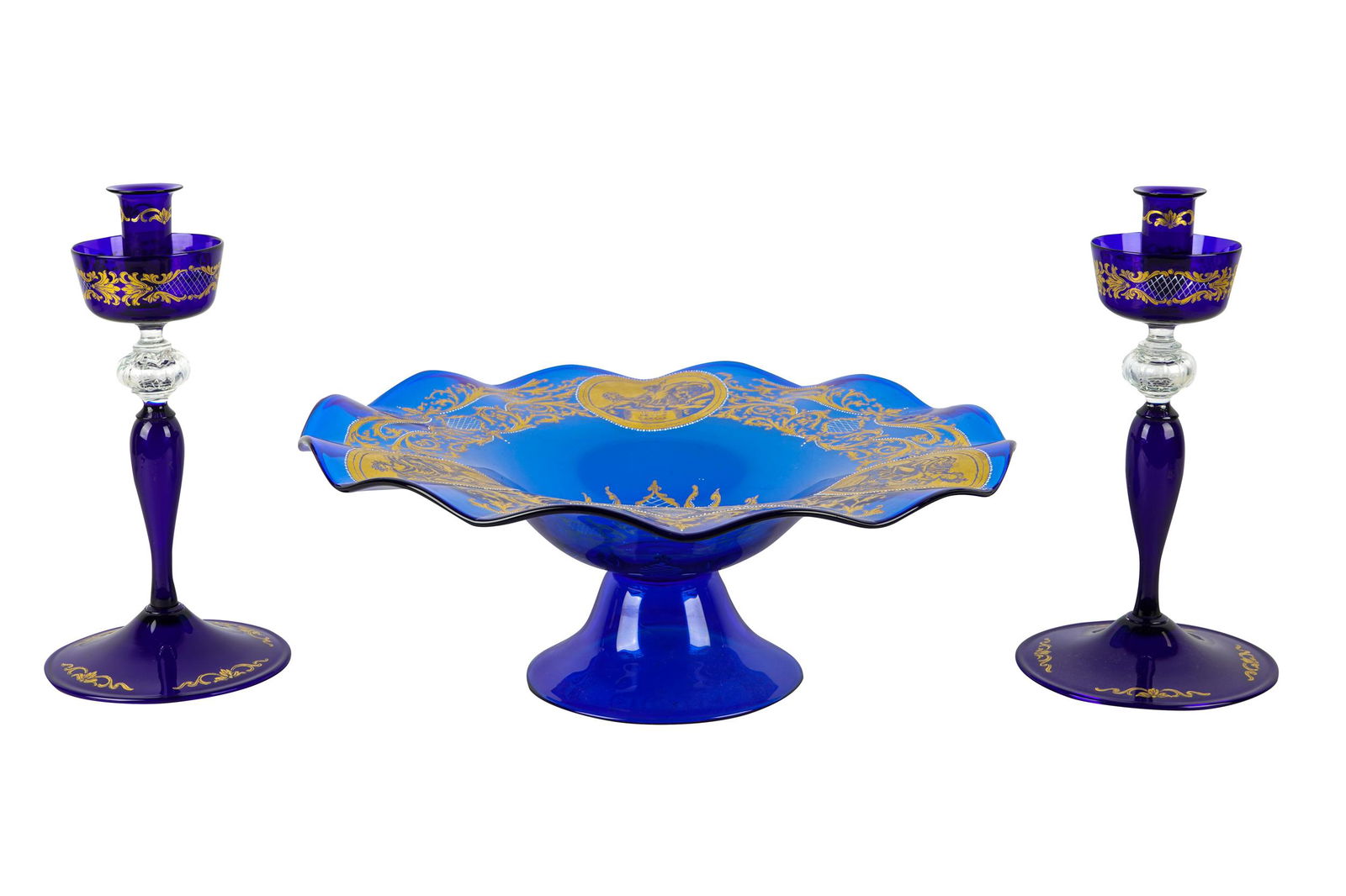 ASSEMBLED GILT DECORATED GLASS TABLE GARNITURE SET (1 of 10)