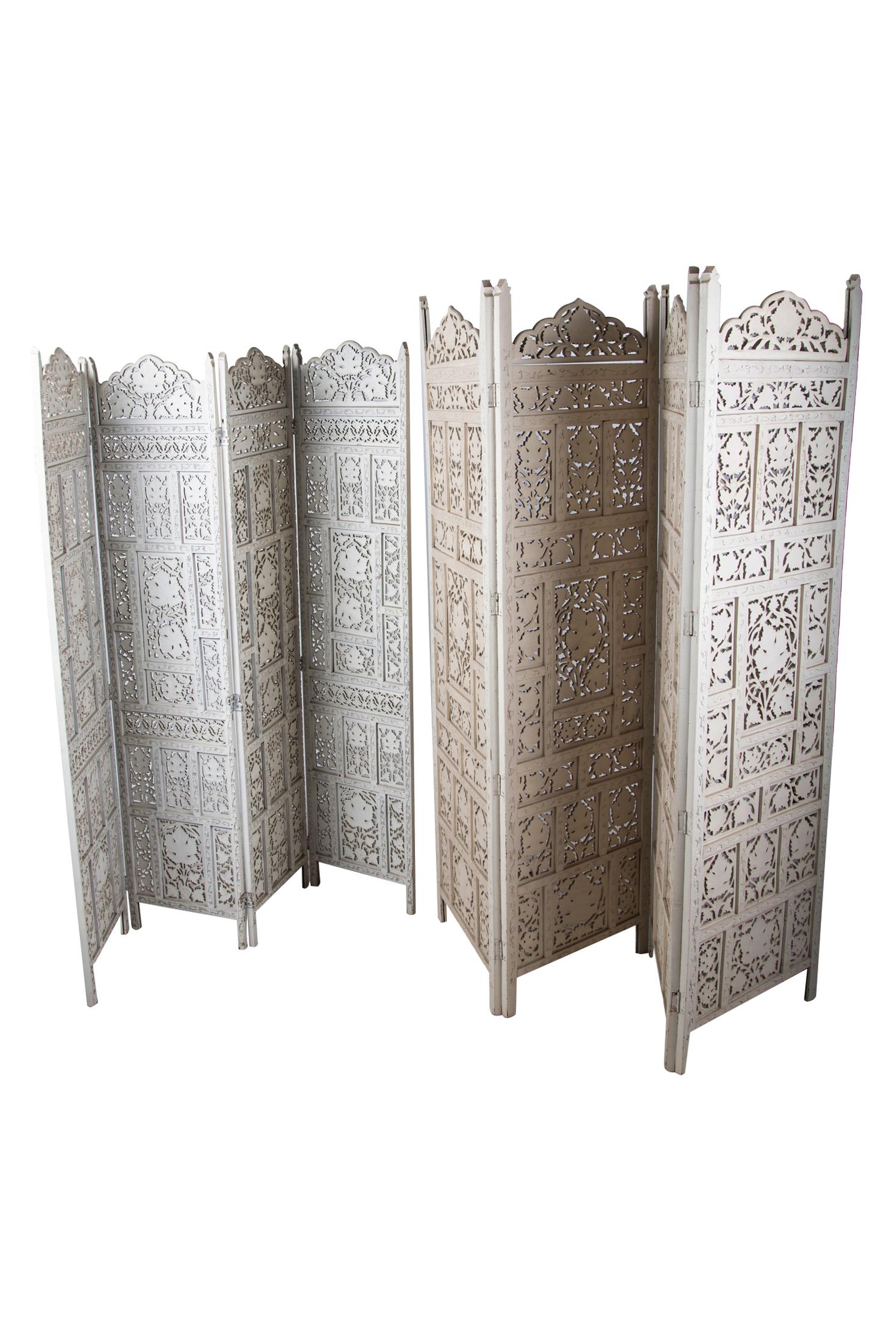 TWO INDIAN PAINTED FRETWORK FOUR PANEL SCREENS (1 of 11)